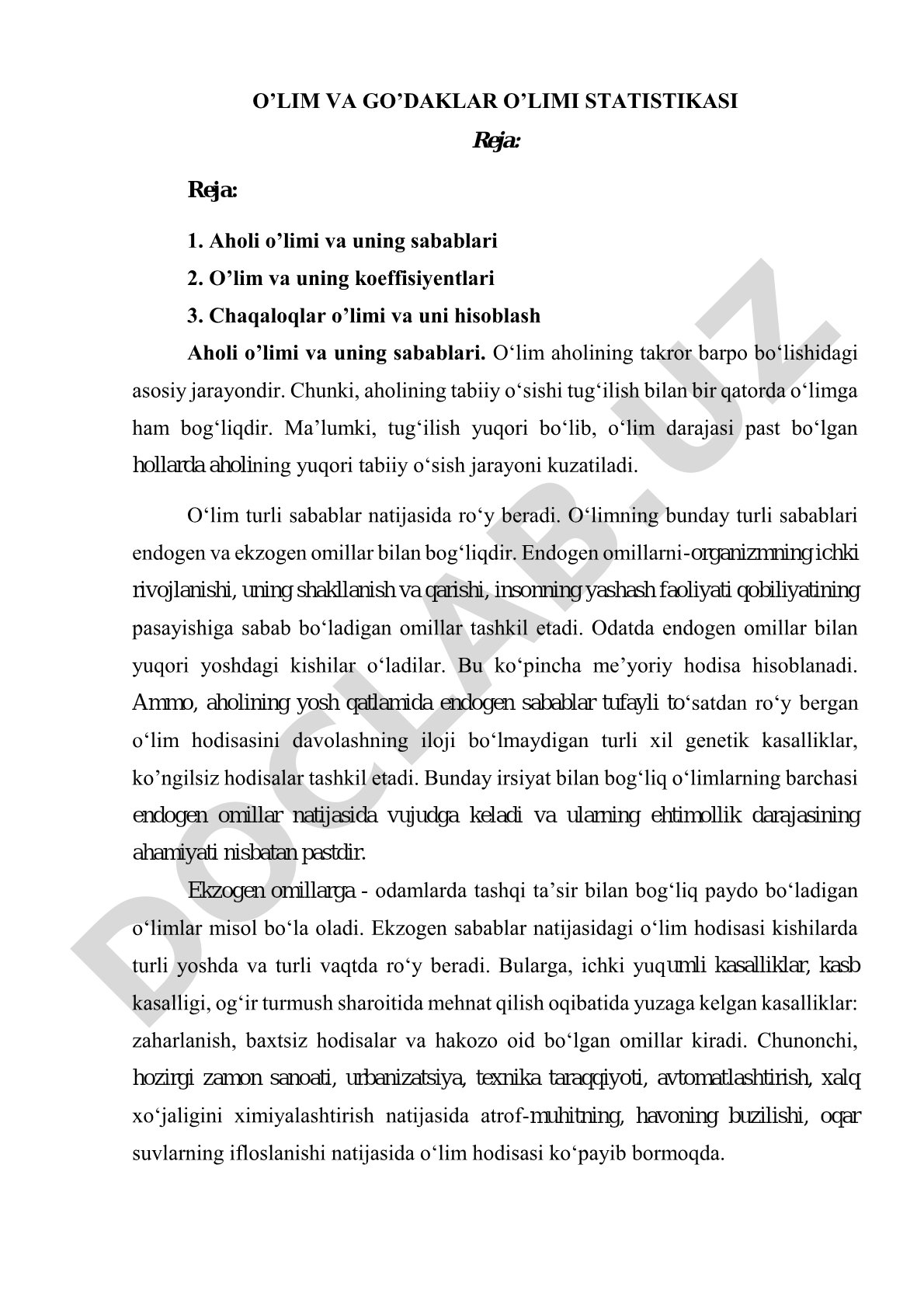 O'lim va go'daklar o'limi statistikasi