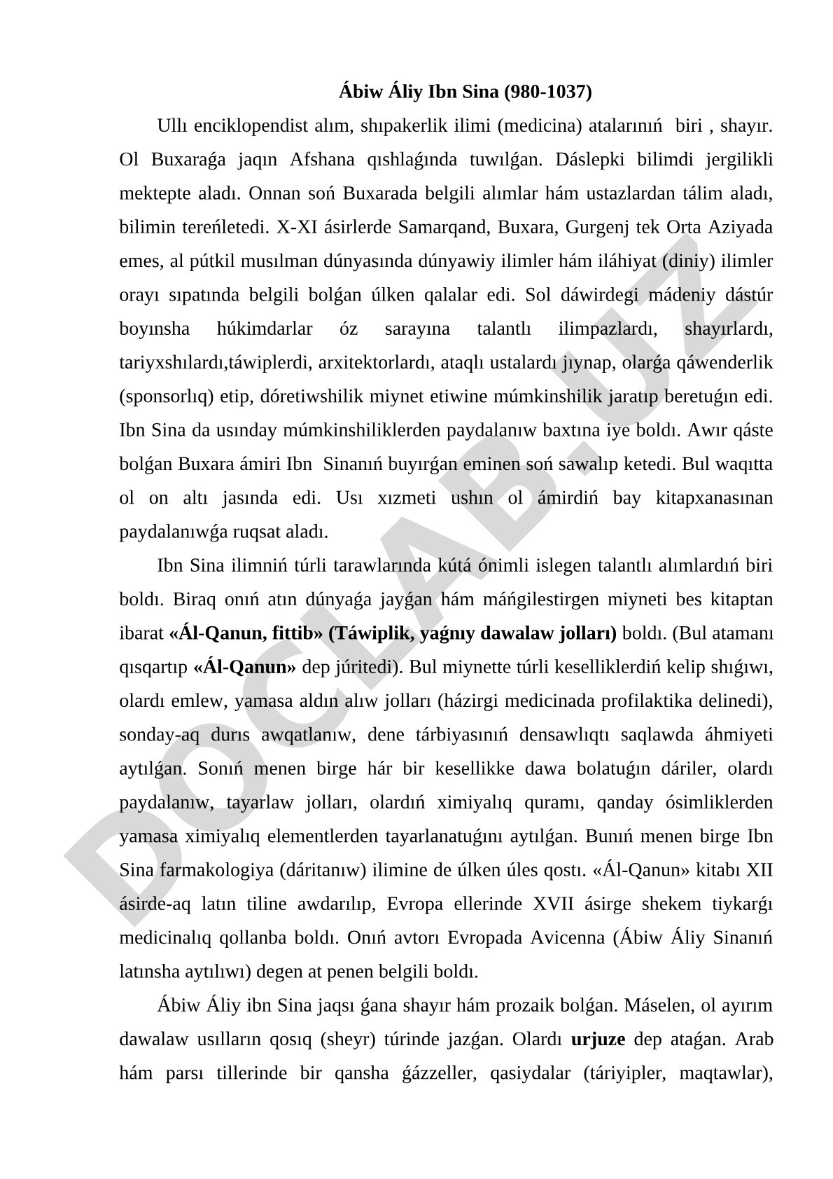 Ibn Sinanıń ómiri hám ilimiy miynetleri