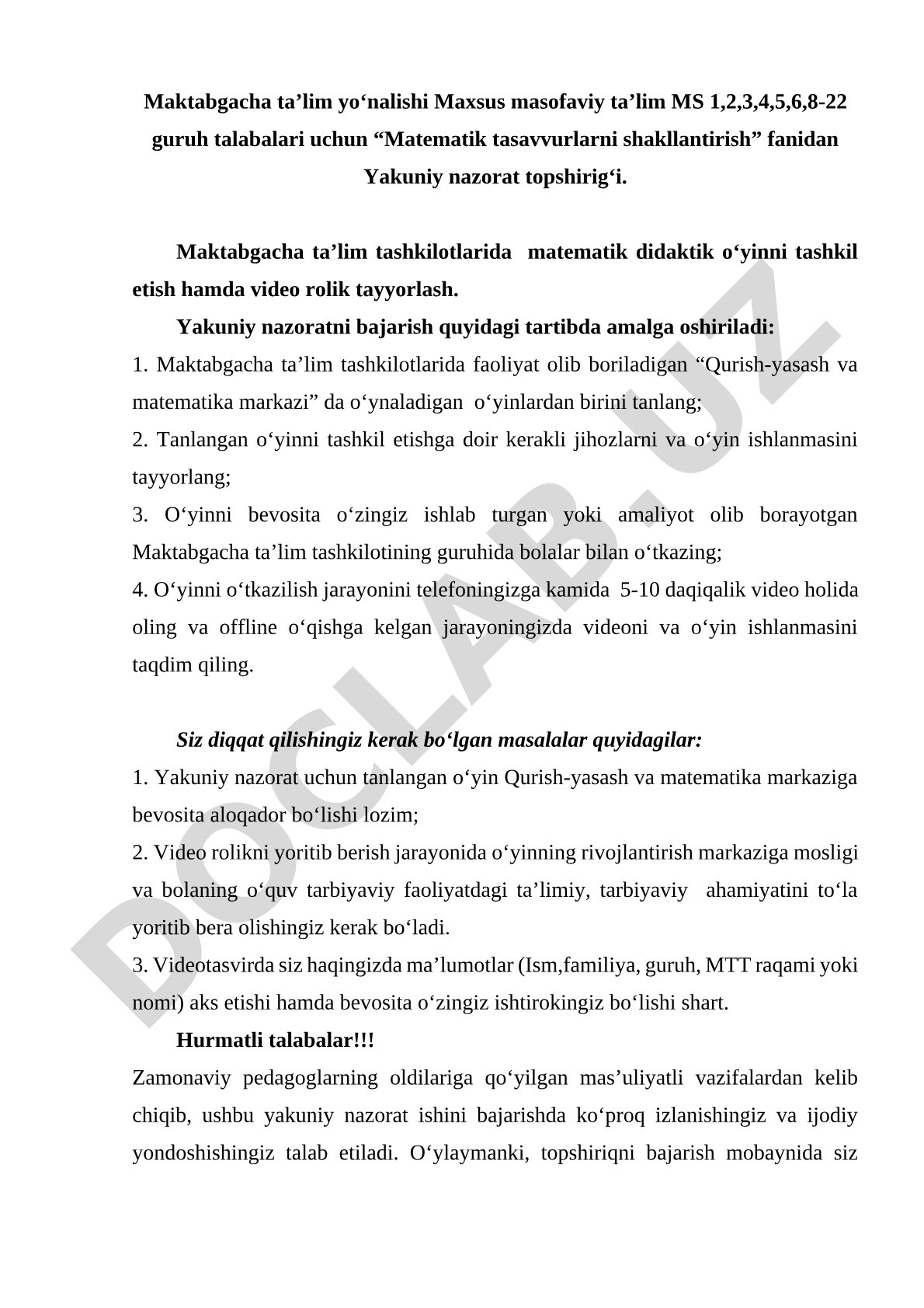 Maktabgacha ta'limda matematik didaktik o'yin tashkil etish
