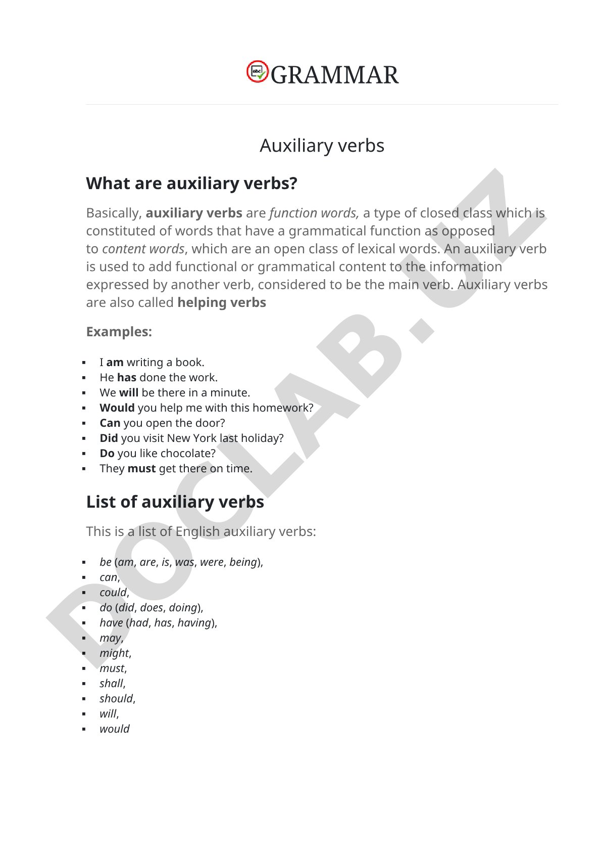 Auxiliary verbs