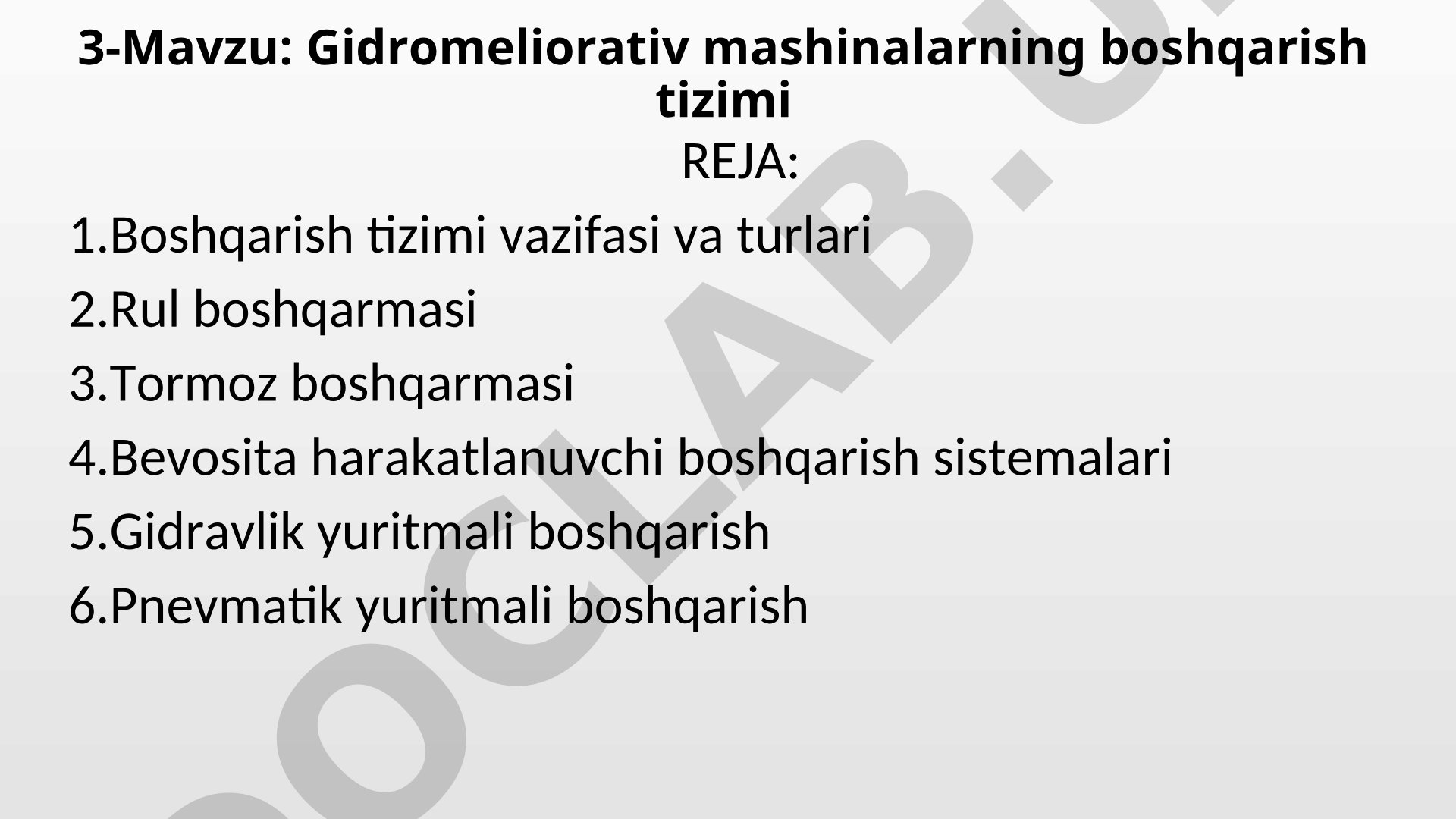 Gidromeliorativ mashinalarning boshqarish tizimi