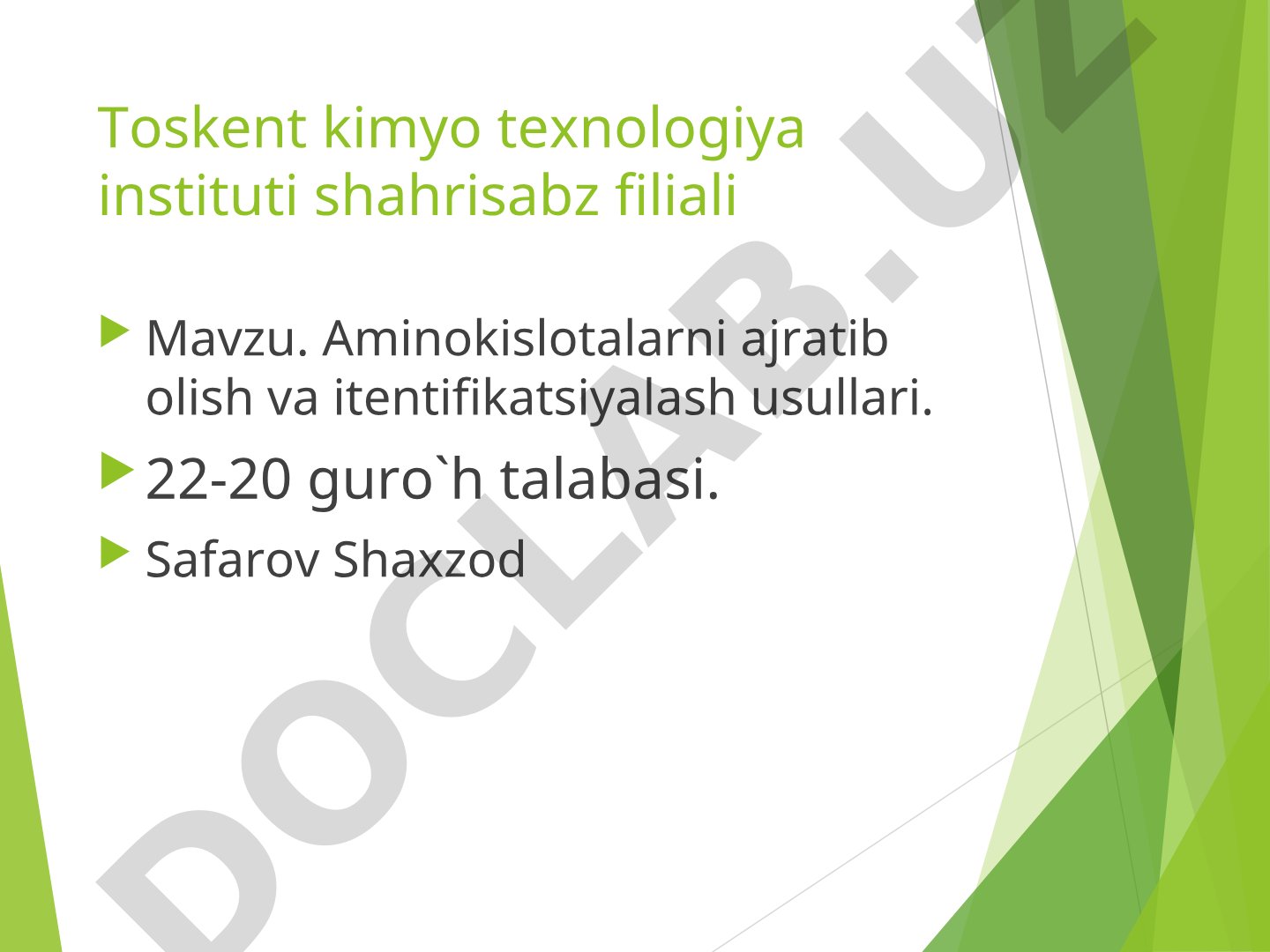 Aminokislotalarni ajratib olish va identifikatsiyalash usullari