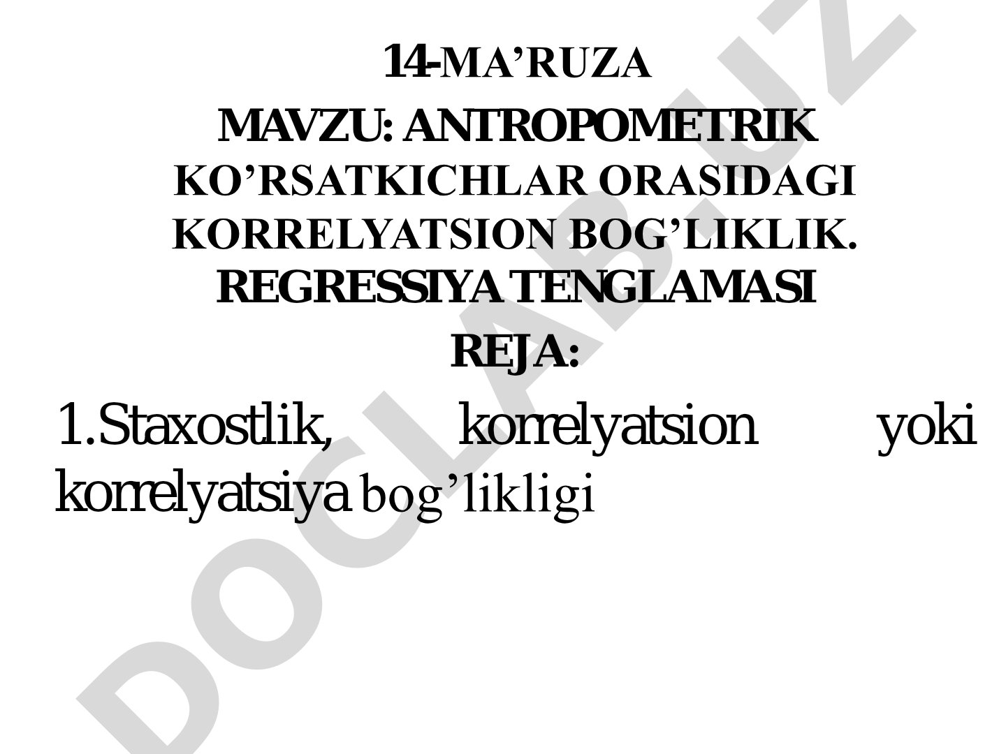 Antropometrik ko'rsatkichlar orasidagi korrelyatsion bog'liqlik. Regressiya tenglamasi