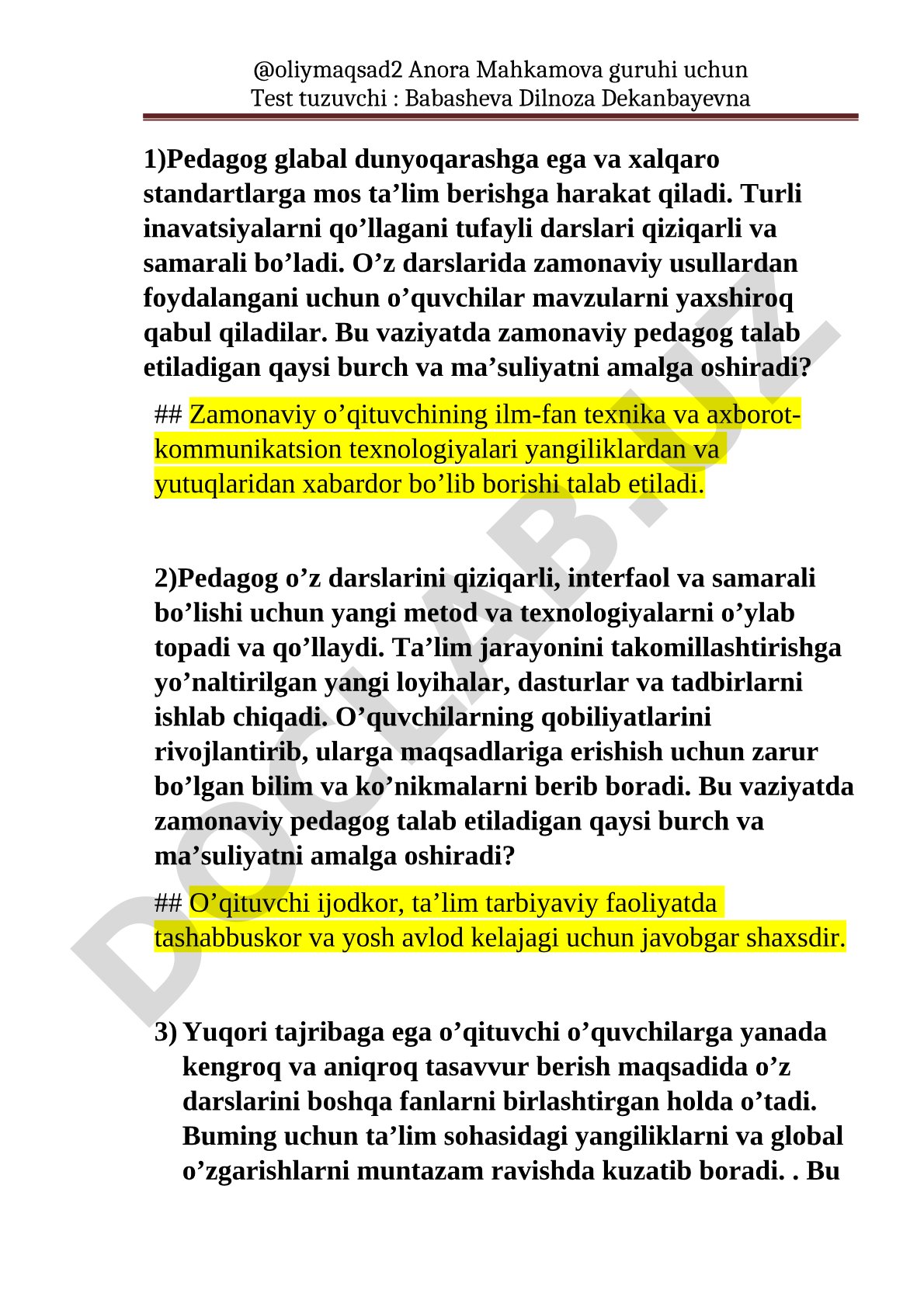 Zamonaviy pedagogning burch va mas'uliyati