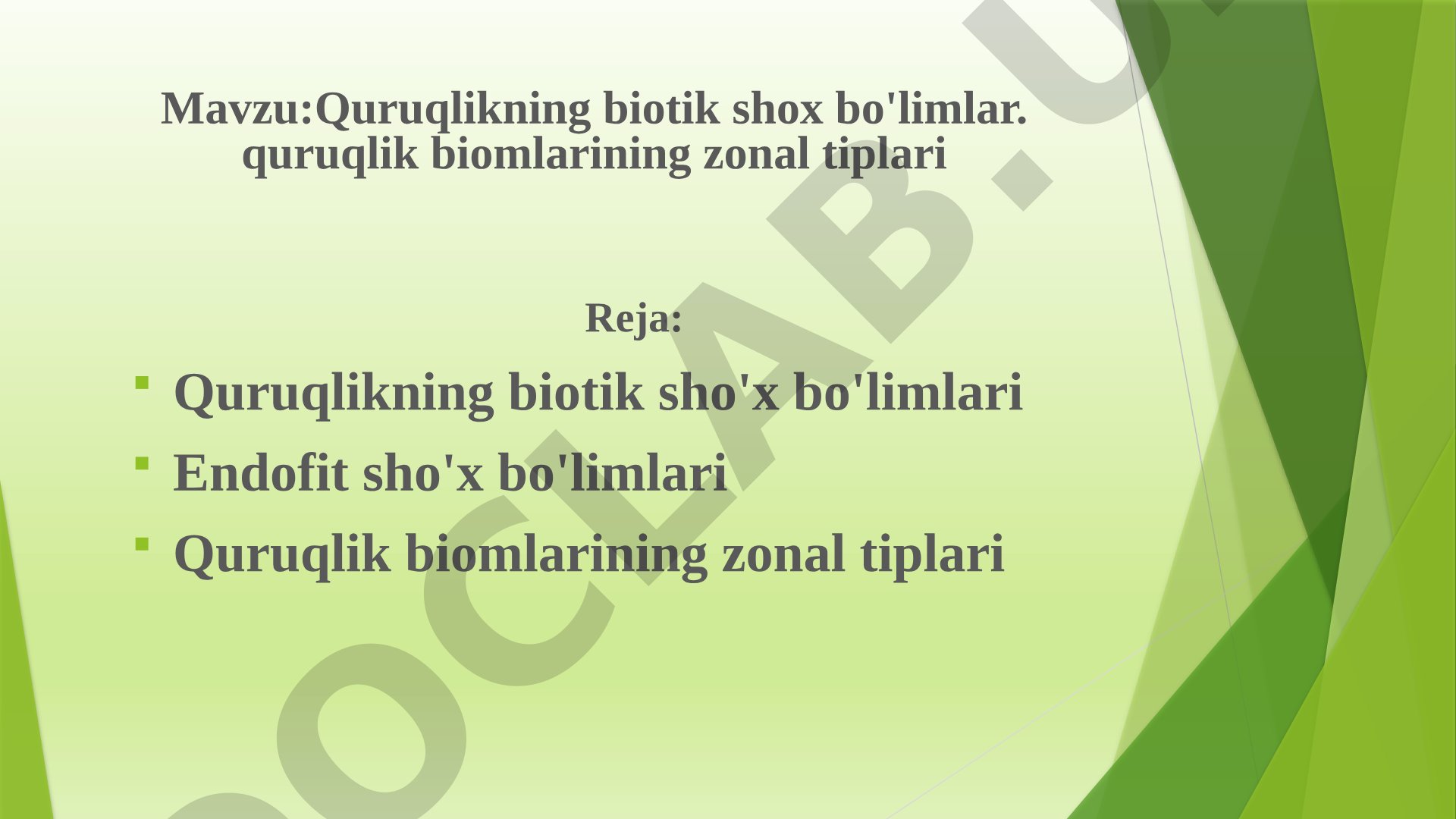Quruqlikning biotik shox bo'limlari. quruqlik biomlarining zonal tiplari