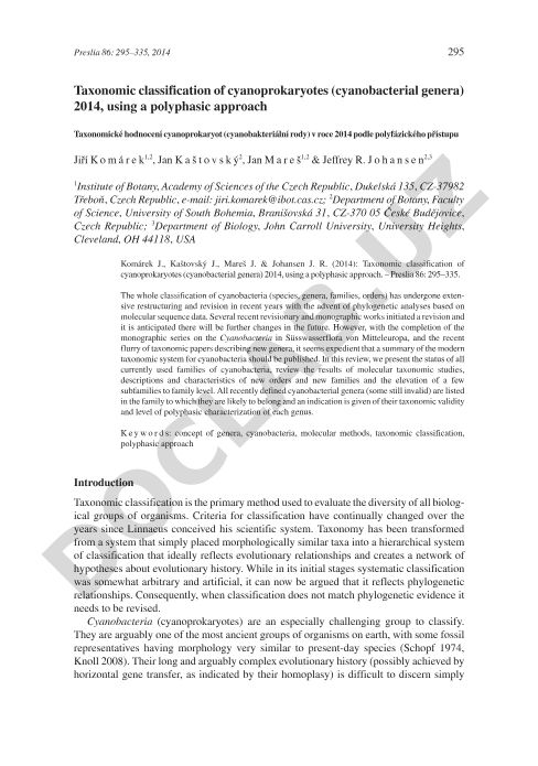 Taxonomic classification of cyanoprokaryotes (cyanobacterial genera) 2014