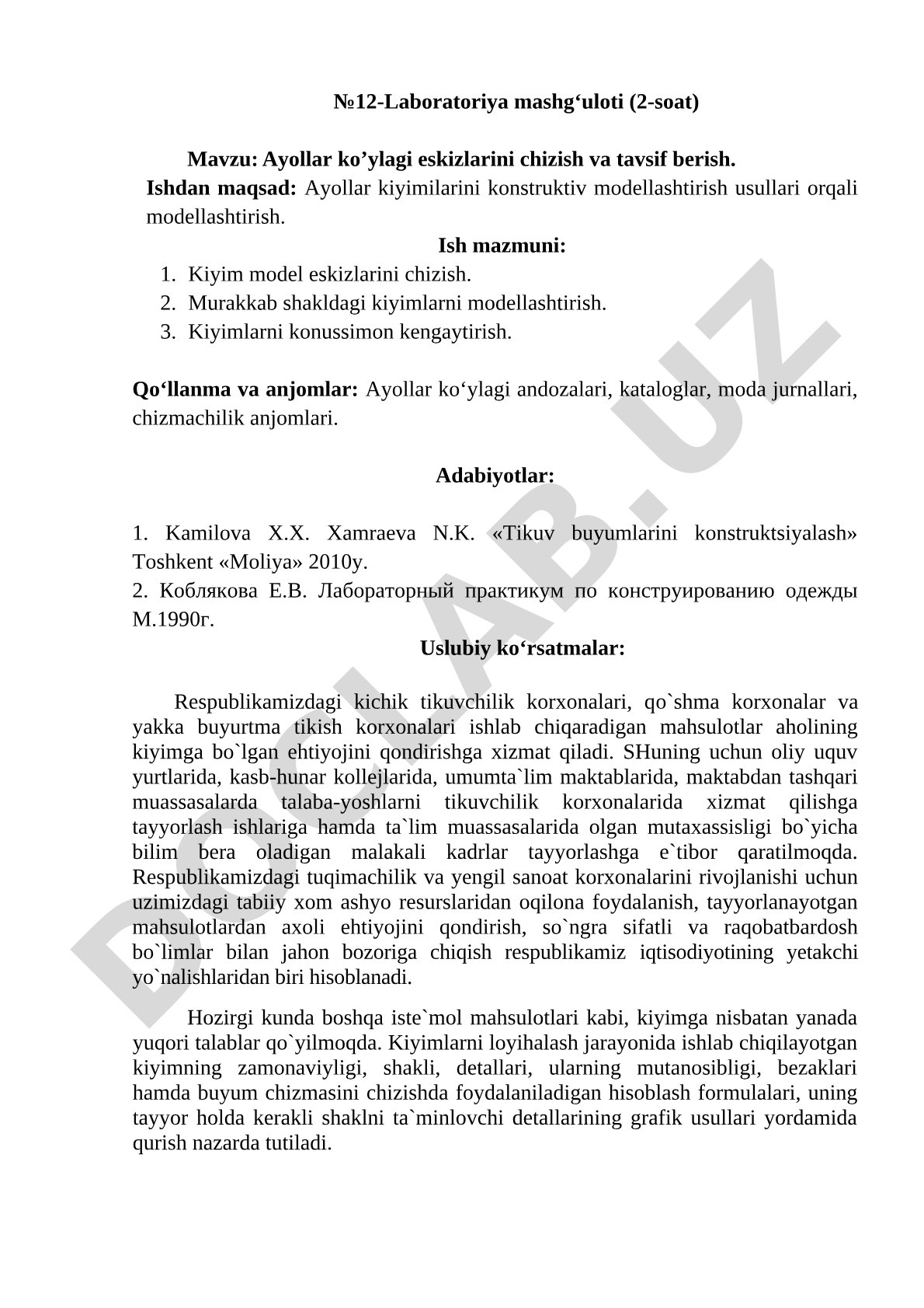 Ayollar ko'ylagi eskizlarini chizish va tavsif berish