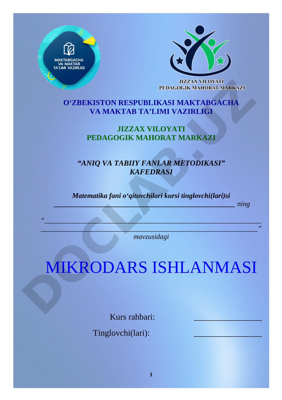 Matematika o‘qituvchilari uchun mikrodars ishlanmasi