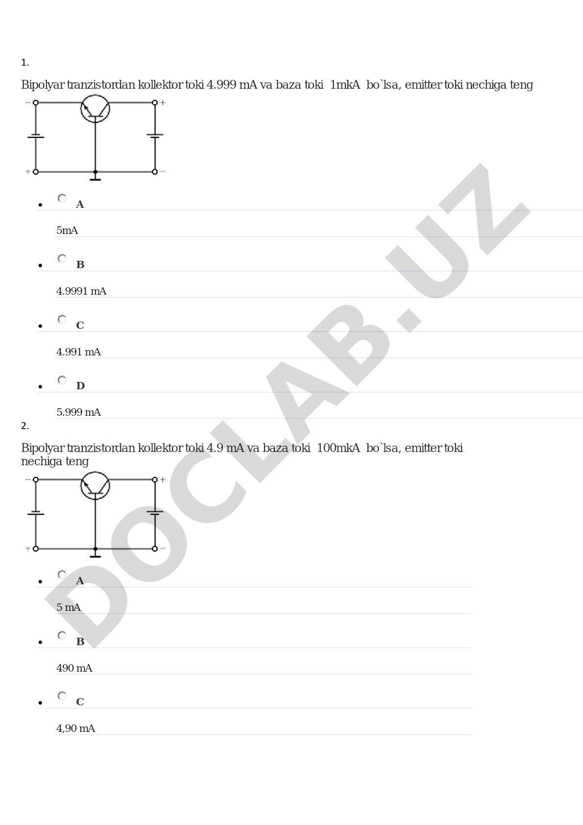 Bipolyar tranzistorda emitter tokini hisoblash