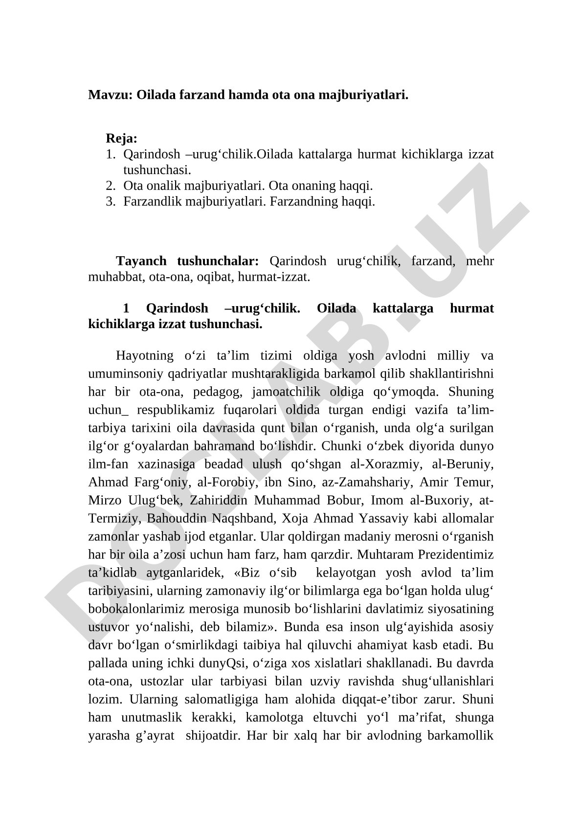 Oilada farzand hamda ota ona majburiyatlari