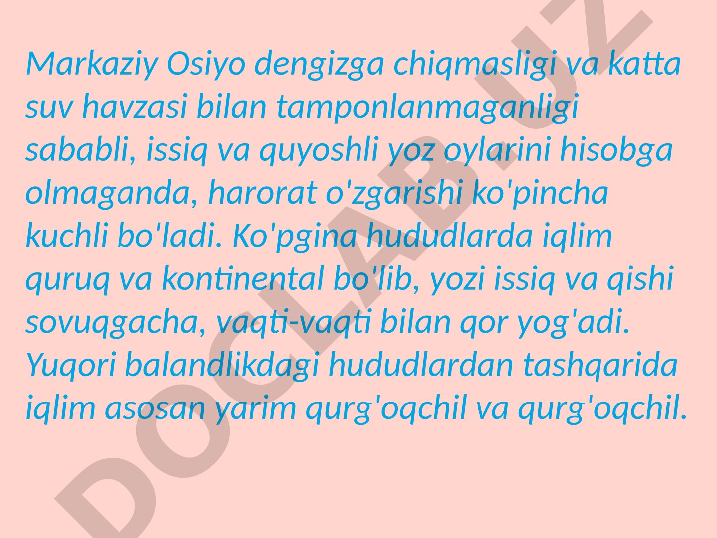 Markaziy Osiyo iqlim xususiyatlari