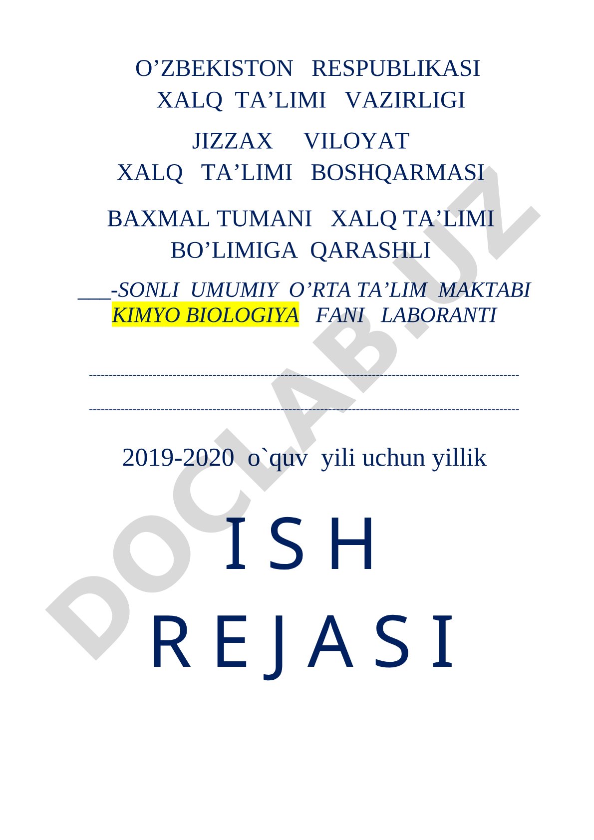 Kimyo biologiya fani laborantining yillik ish rejasi