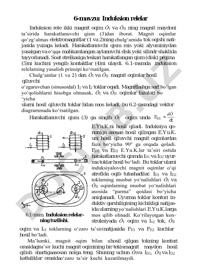 Induksion relelarning tuzilishi va ishlash prinsipi
