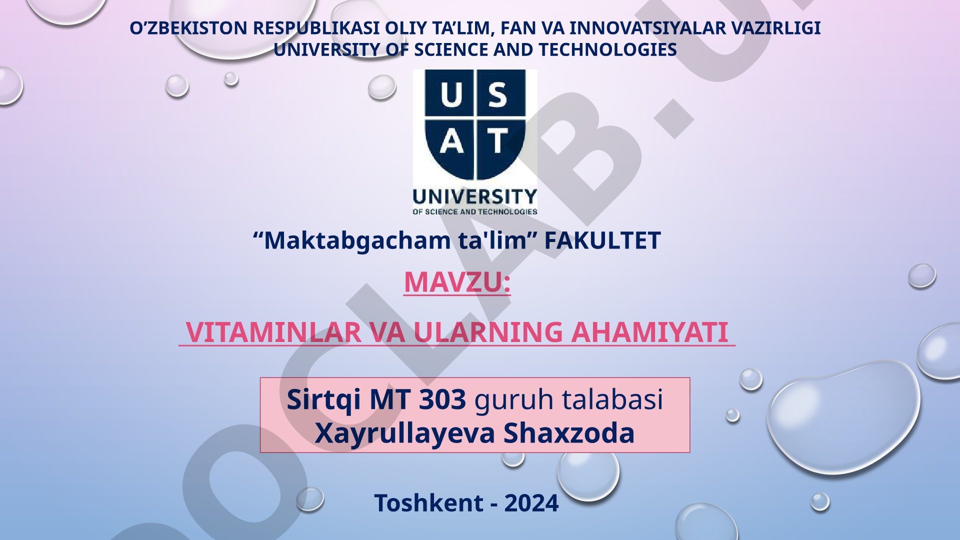 Vitaminlar va ularning ahamiyati
