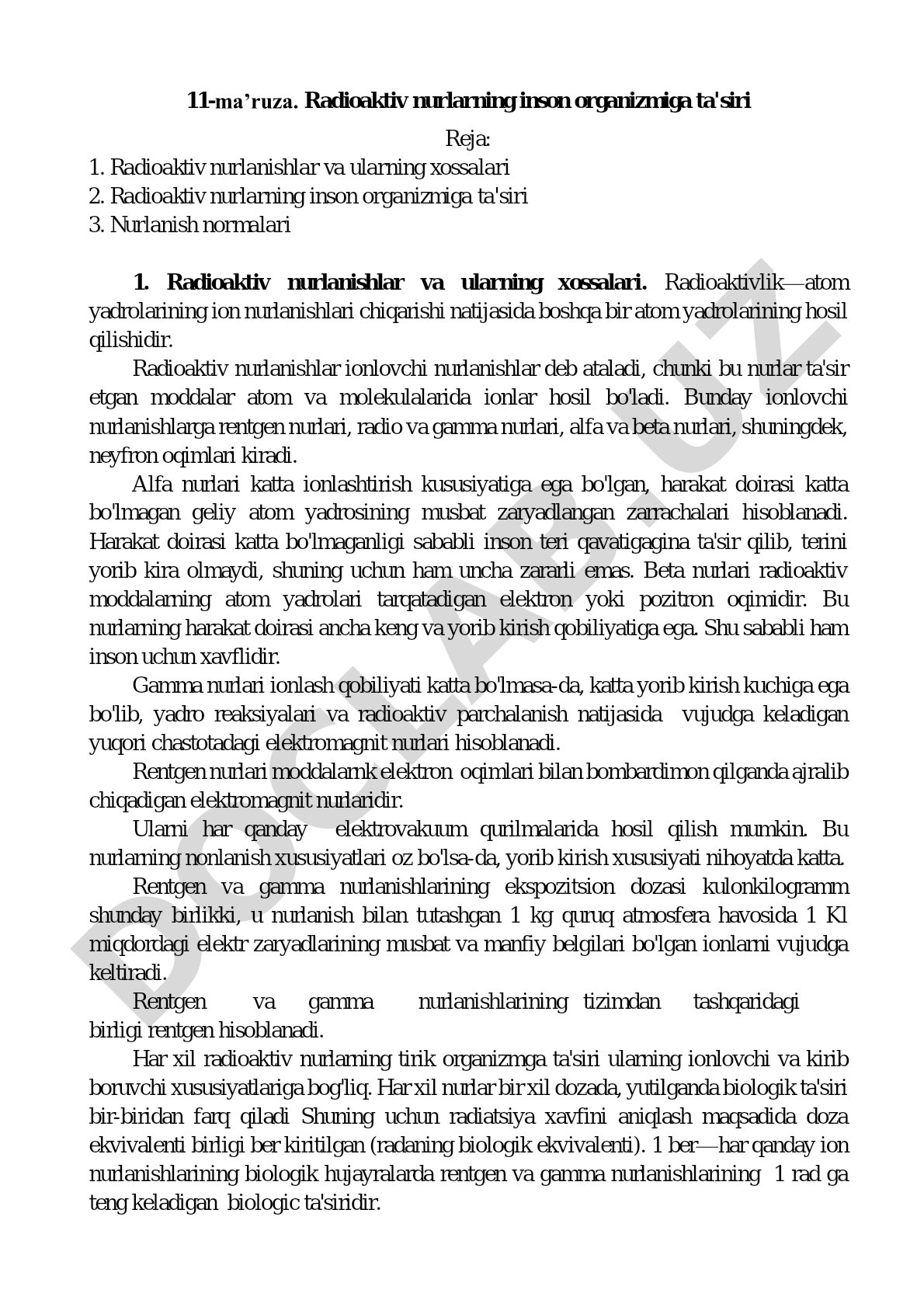Radioaktiv nurlarning inson organizmiga ta'siri