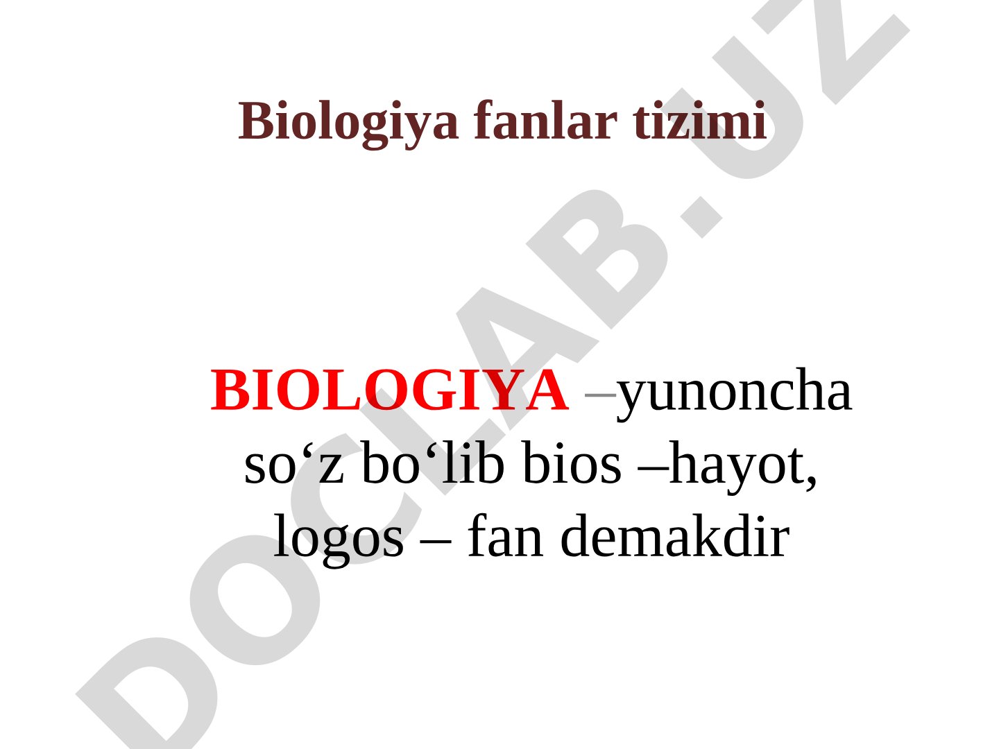 Biologiya fanlar tizimi va boshlang'ich nazorat testlari