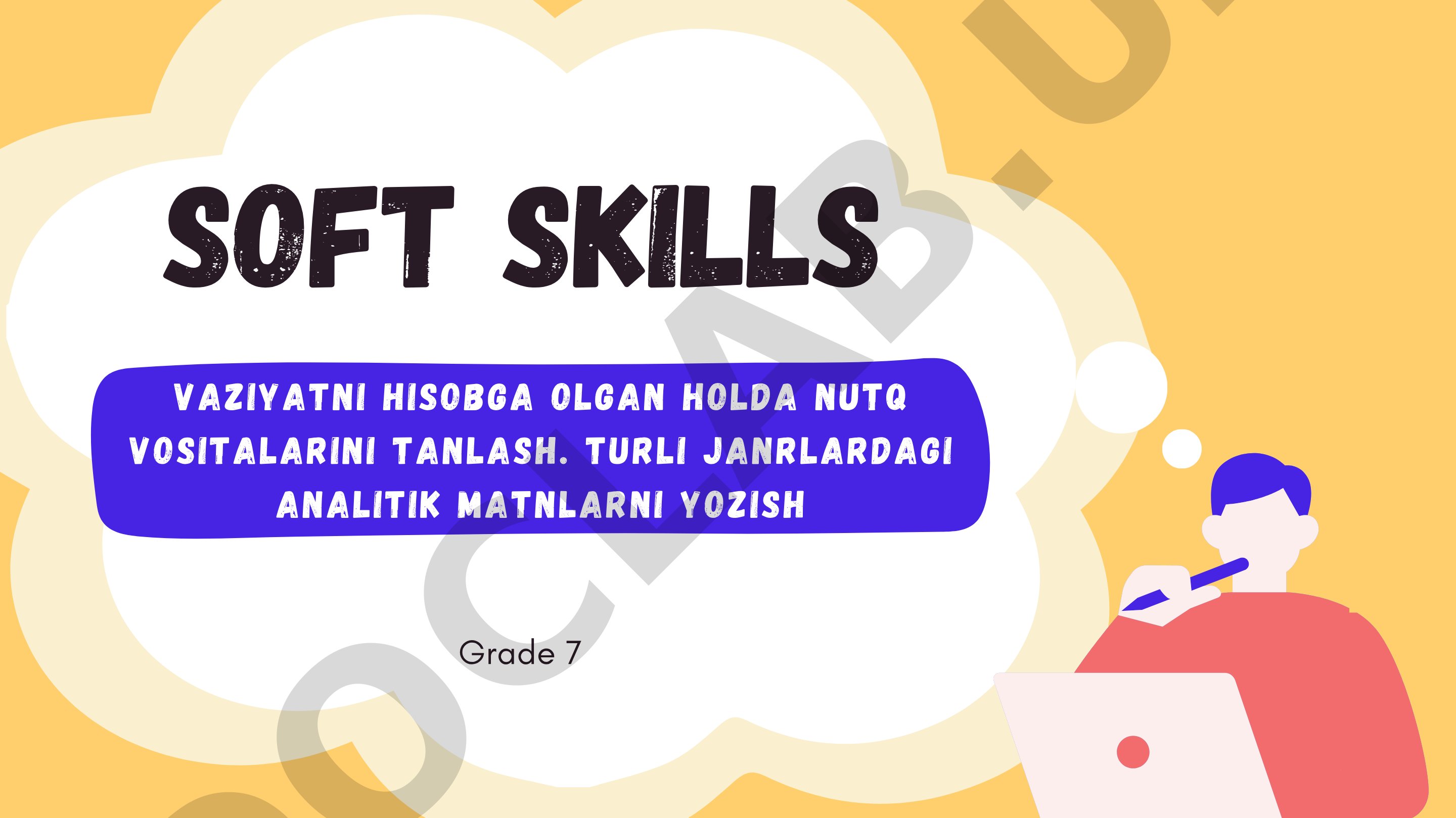 Vaziyatni hisobga olgan holda nutq vositalarini tanlash. Turli janrlardagi analitik matnlarni yozish