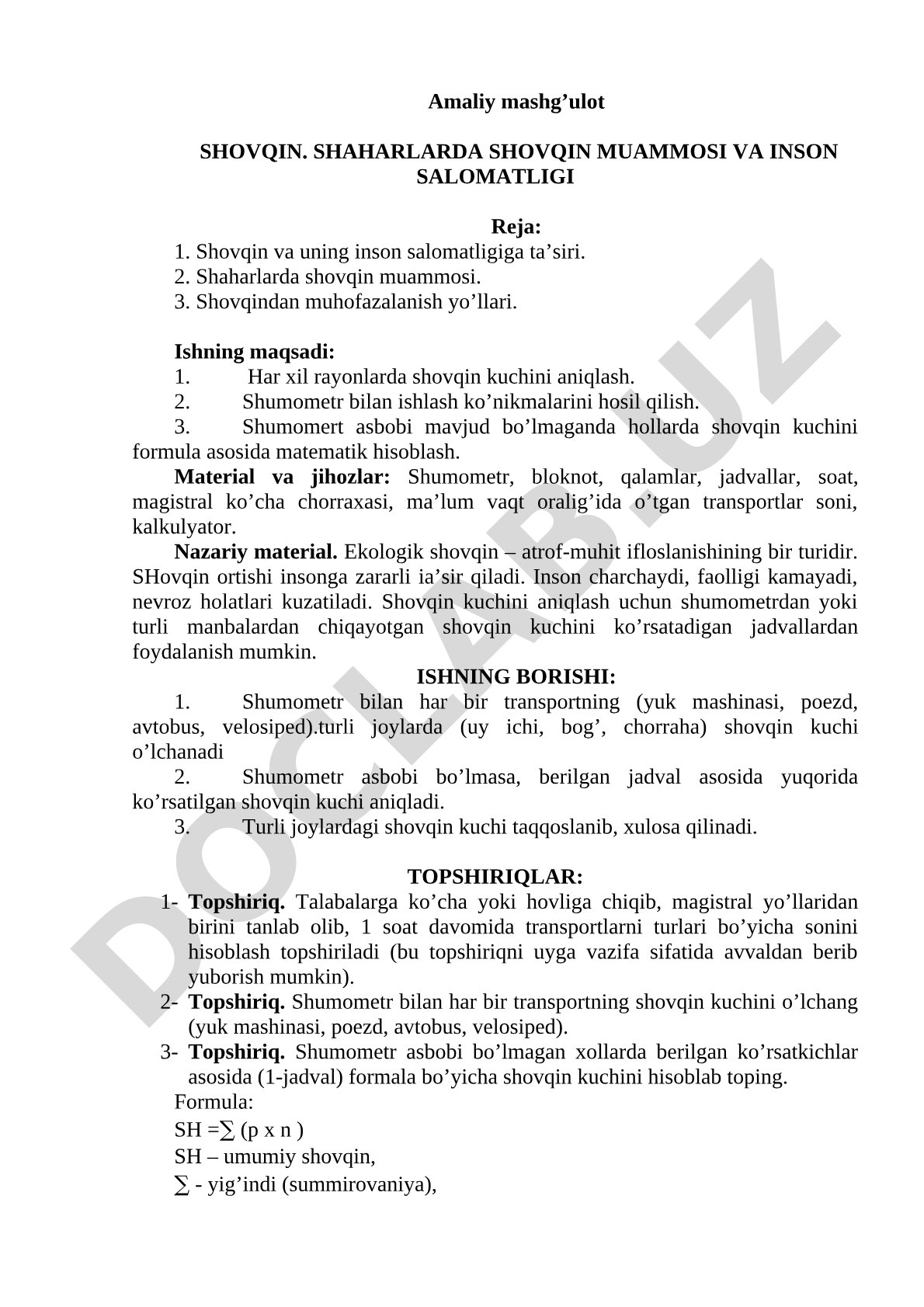 Shaharlarda shovqin muammosi va inson salomatligi
