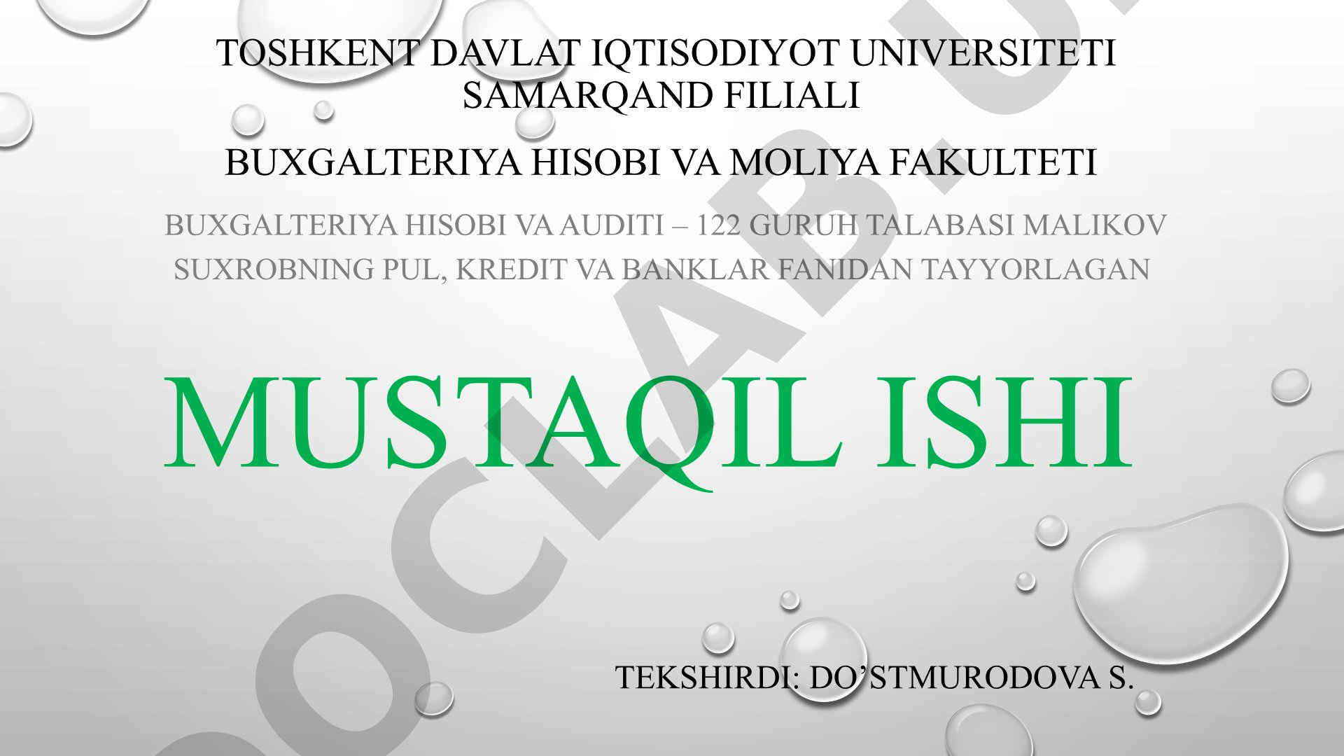 Pul massasini miqdorini o'lchash