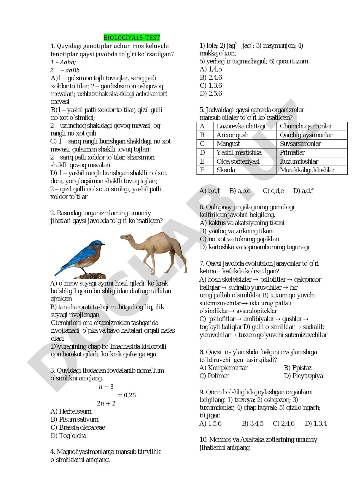 BIOLOGIYA15-TEST