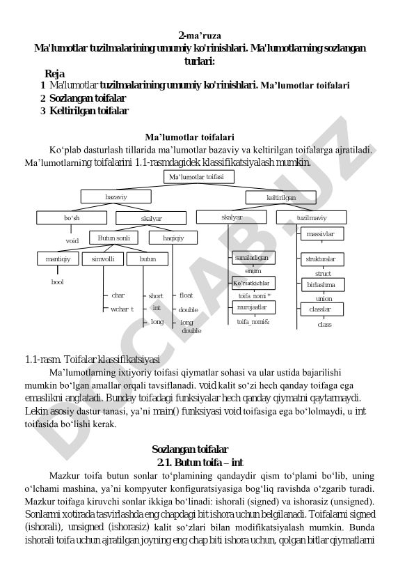 Ma'lumotlar tuzilmalarining umumiy ko'rinishlari va toifalari