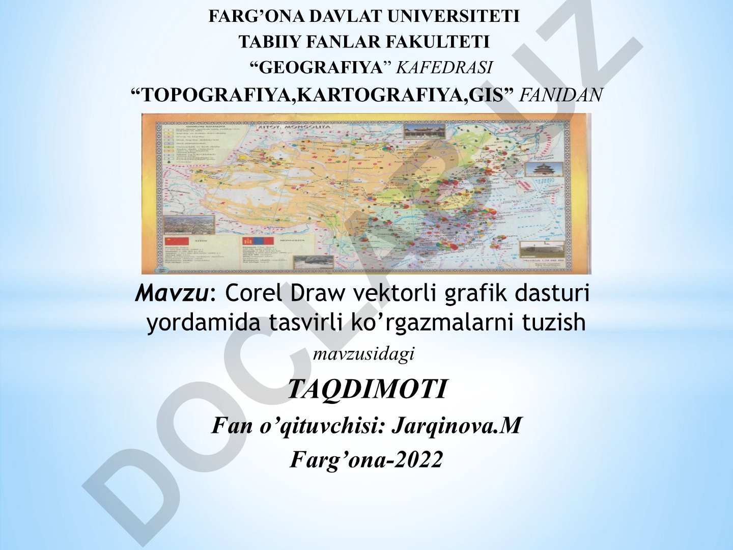 Corel Draw vektorli grafik dasturi yordamida tasvirli ko'rgazmalarni tuzish