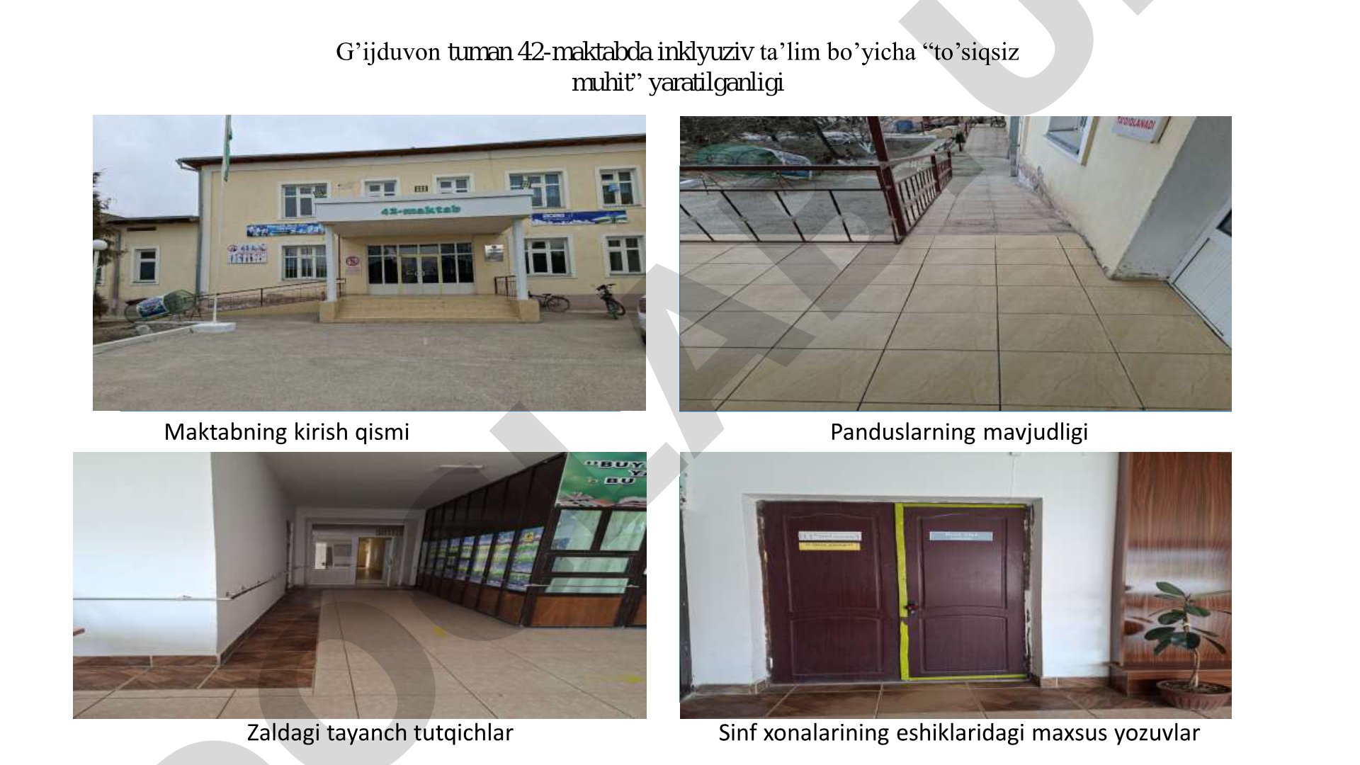 G’ijduvon tuman 42-maktabda inklyuziv ta’lim bo’yicha to’siqsiz muhit yaratilganligi