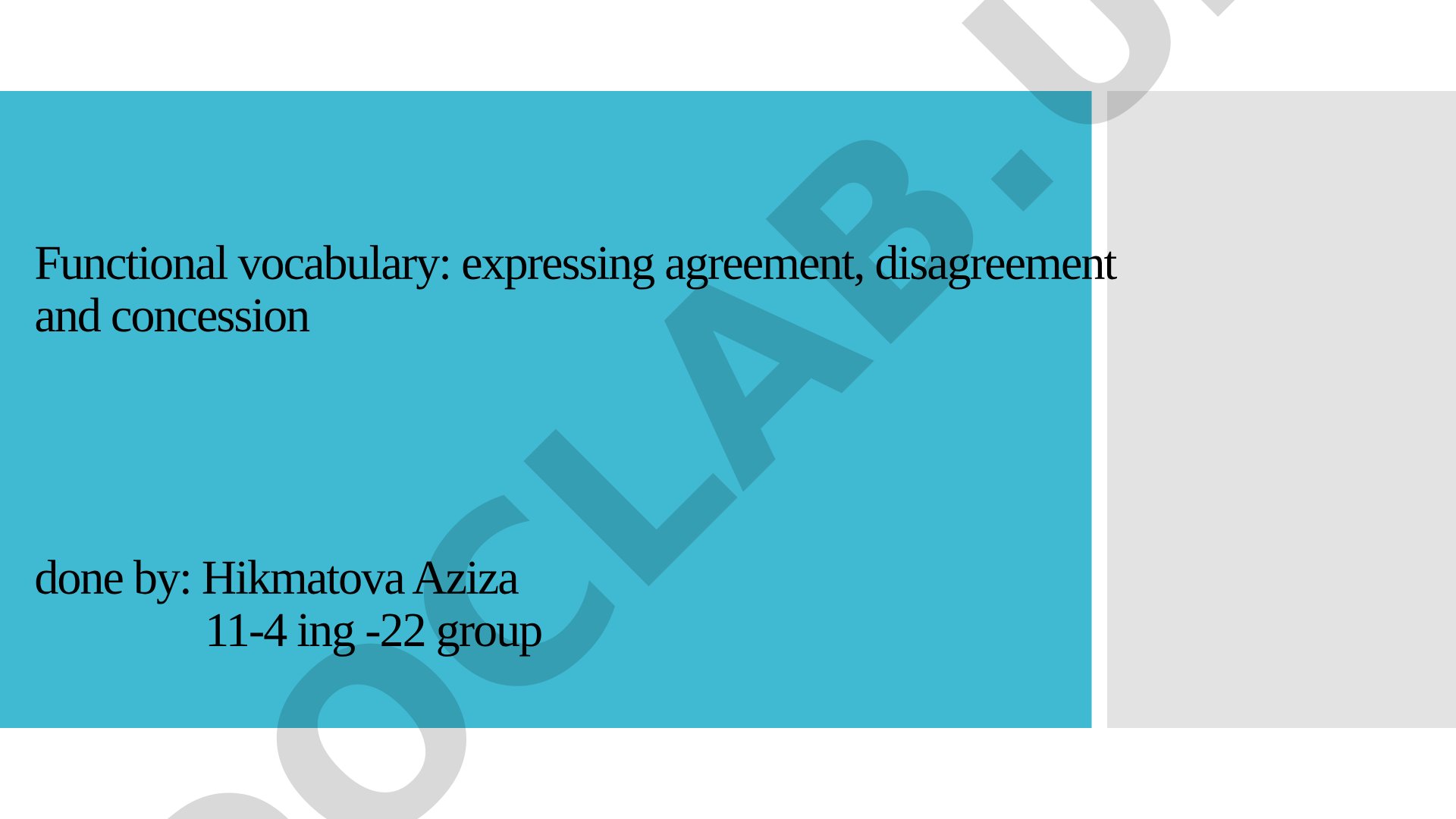 Functional vocabulary: expressing agreement, disagreement and concession