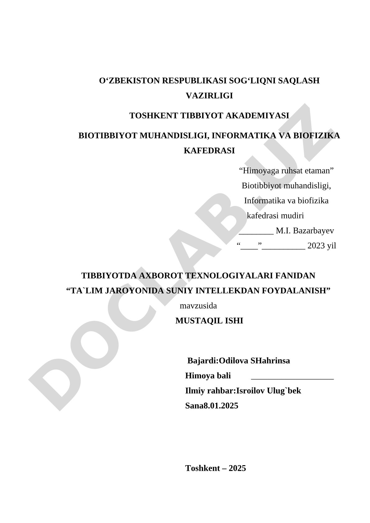 Ta'lim jaroyonida suniy intellekdan foydalanish