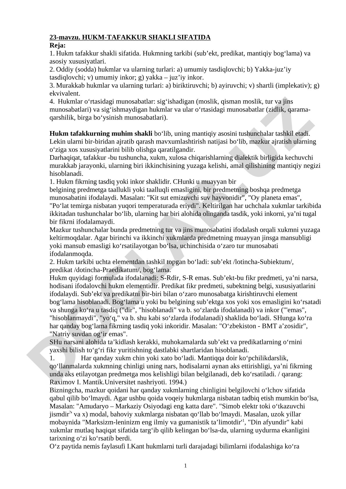Hukm tafakkur shakli sifatida