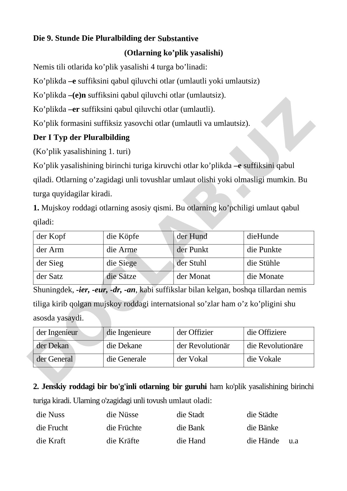 Nemis tili otlarining ko’plik yasalishi qoidalari