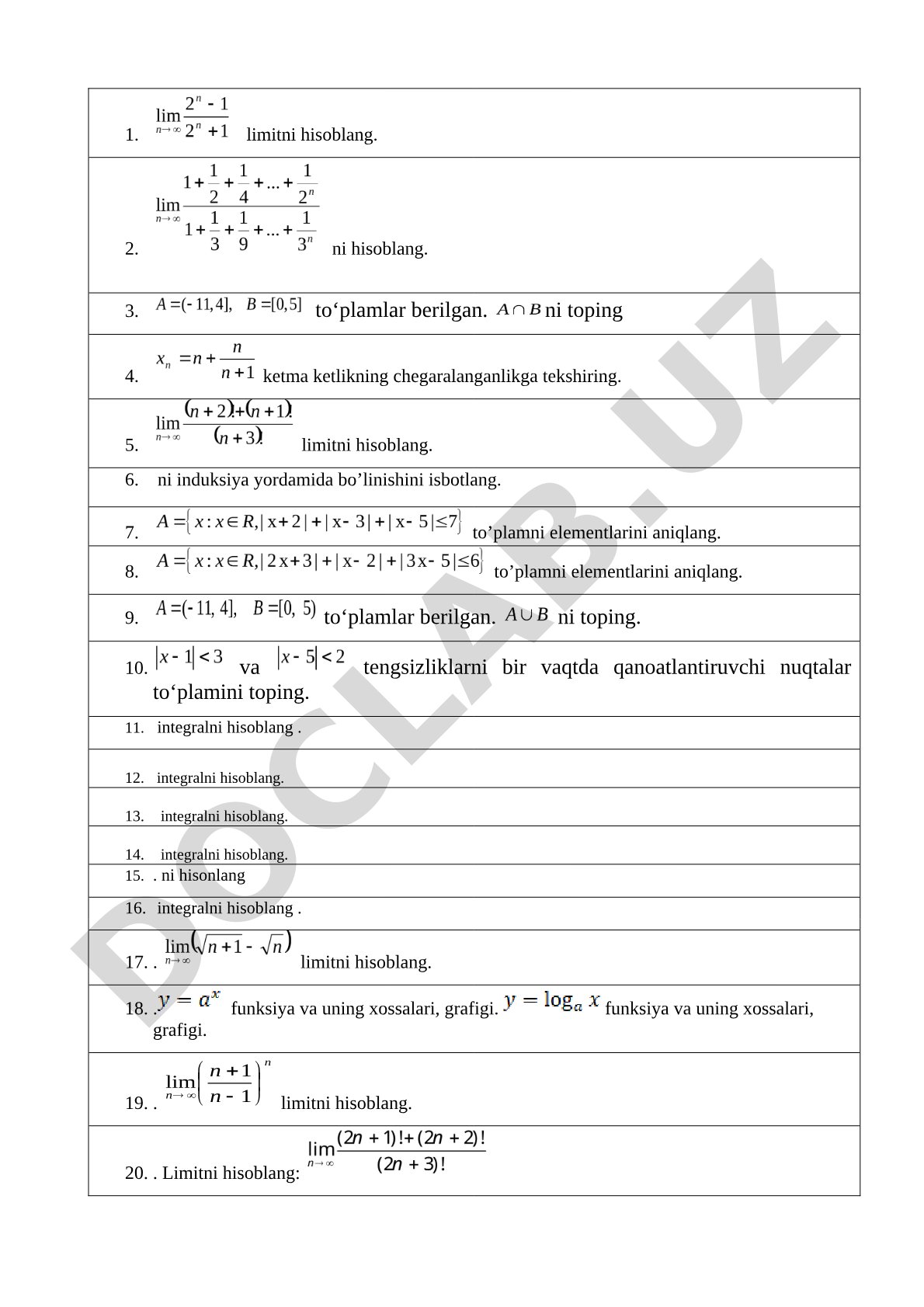 Matematik masalalar to'plami