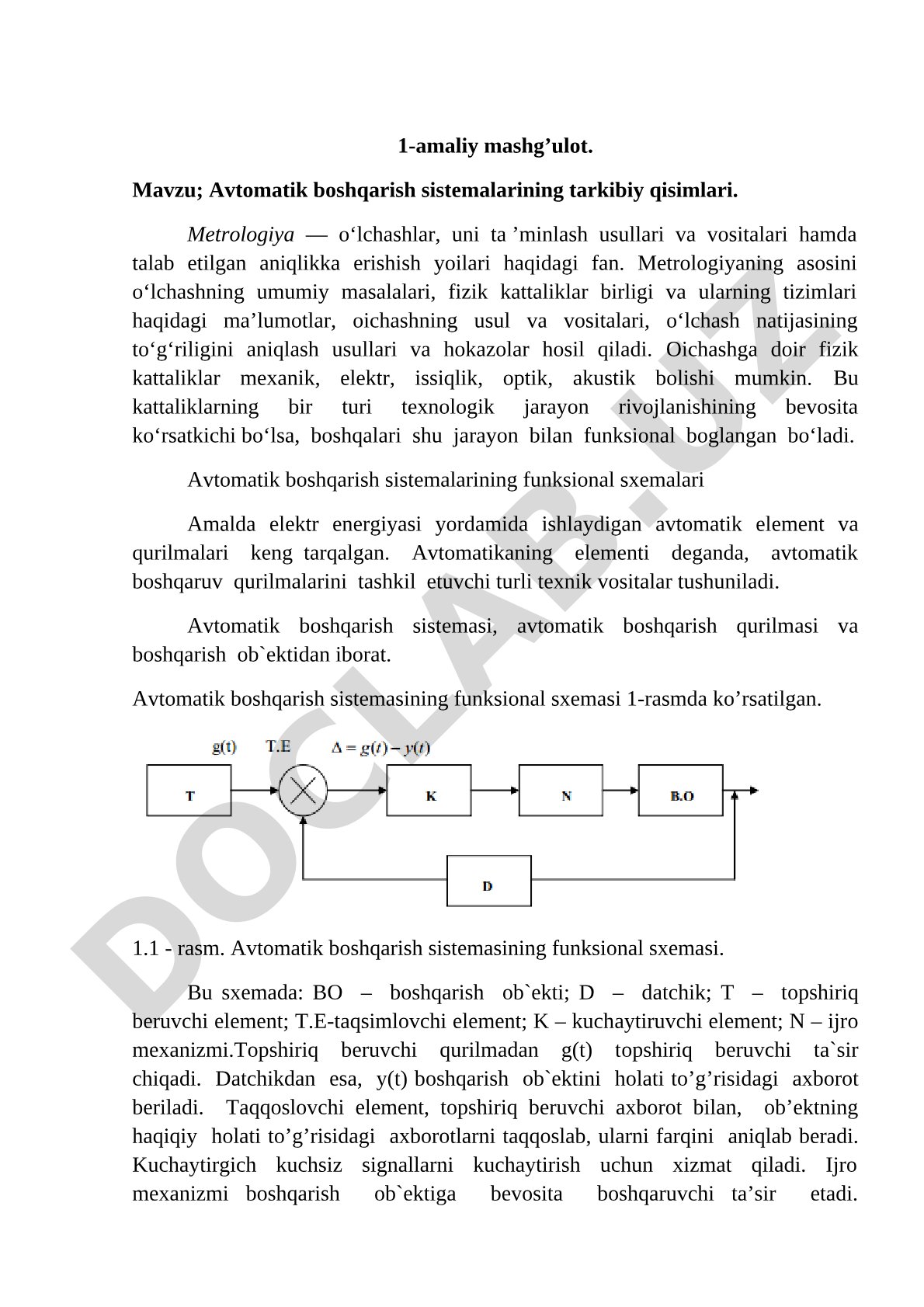 Avtomatik boshqarish sistemalarining tarkibiy qisimlari