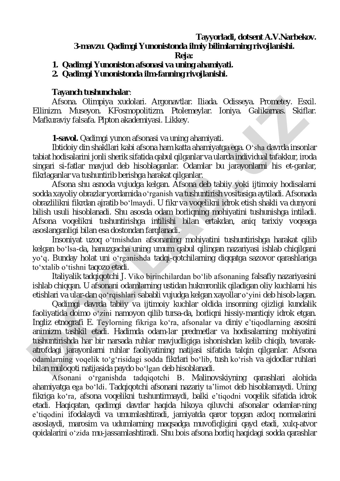 Qadimgi Yunonistonda ilmiy bilimlarning rivojlanishi