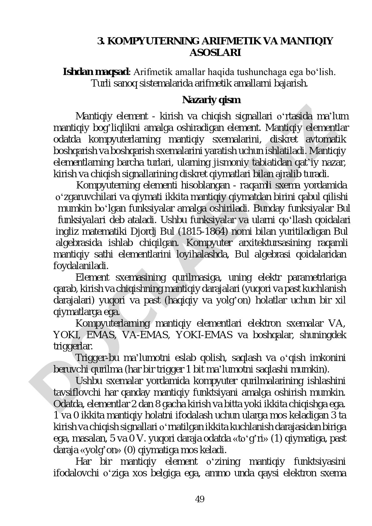Kompyuterning arifmetik va mantiqiy asoslari