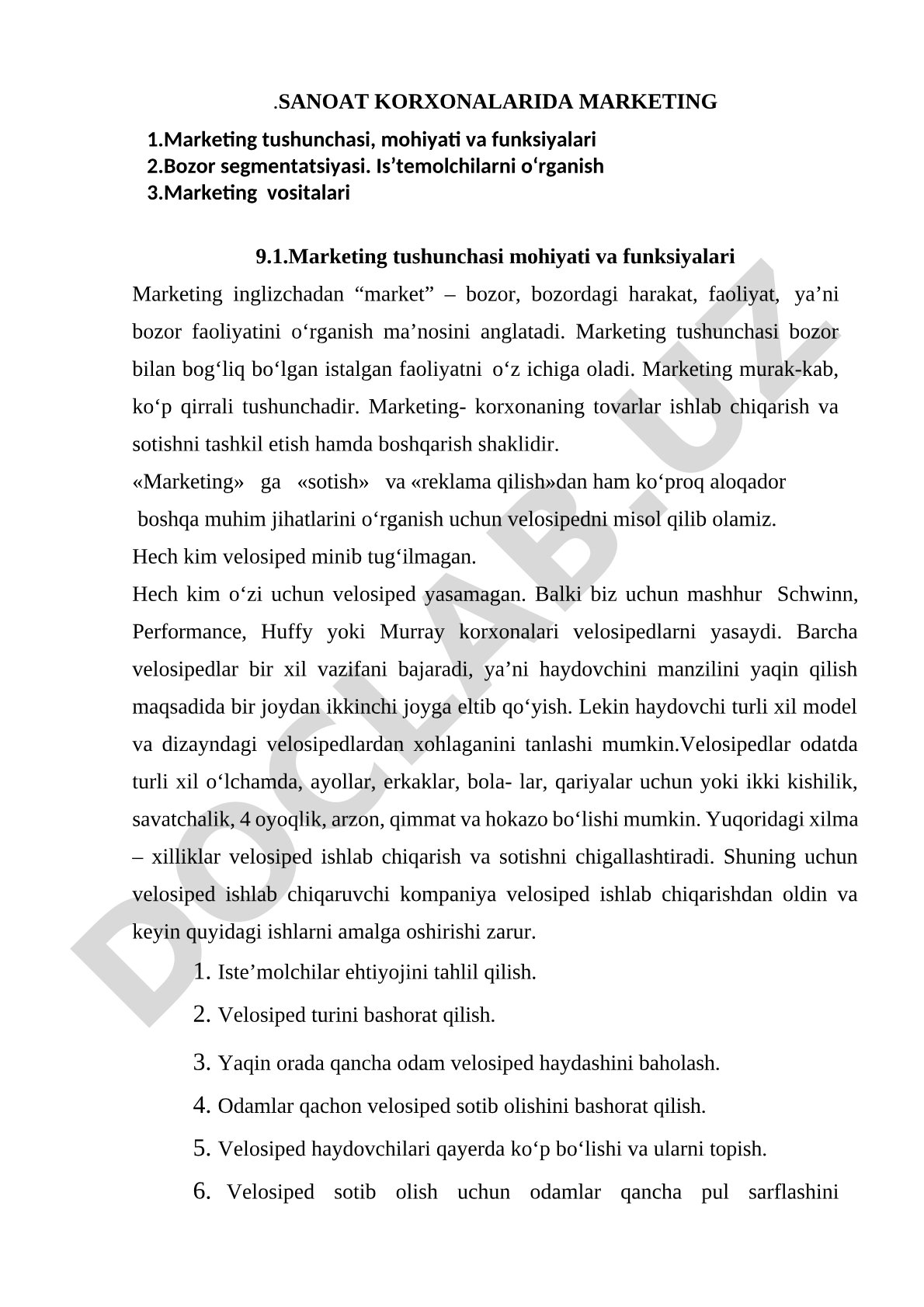 Sanoat korxonalarida marketing