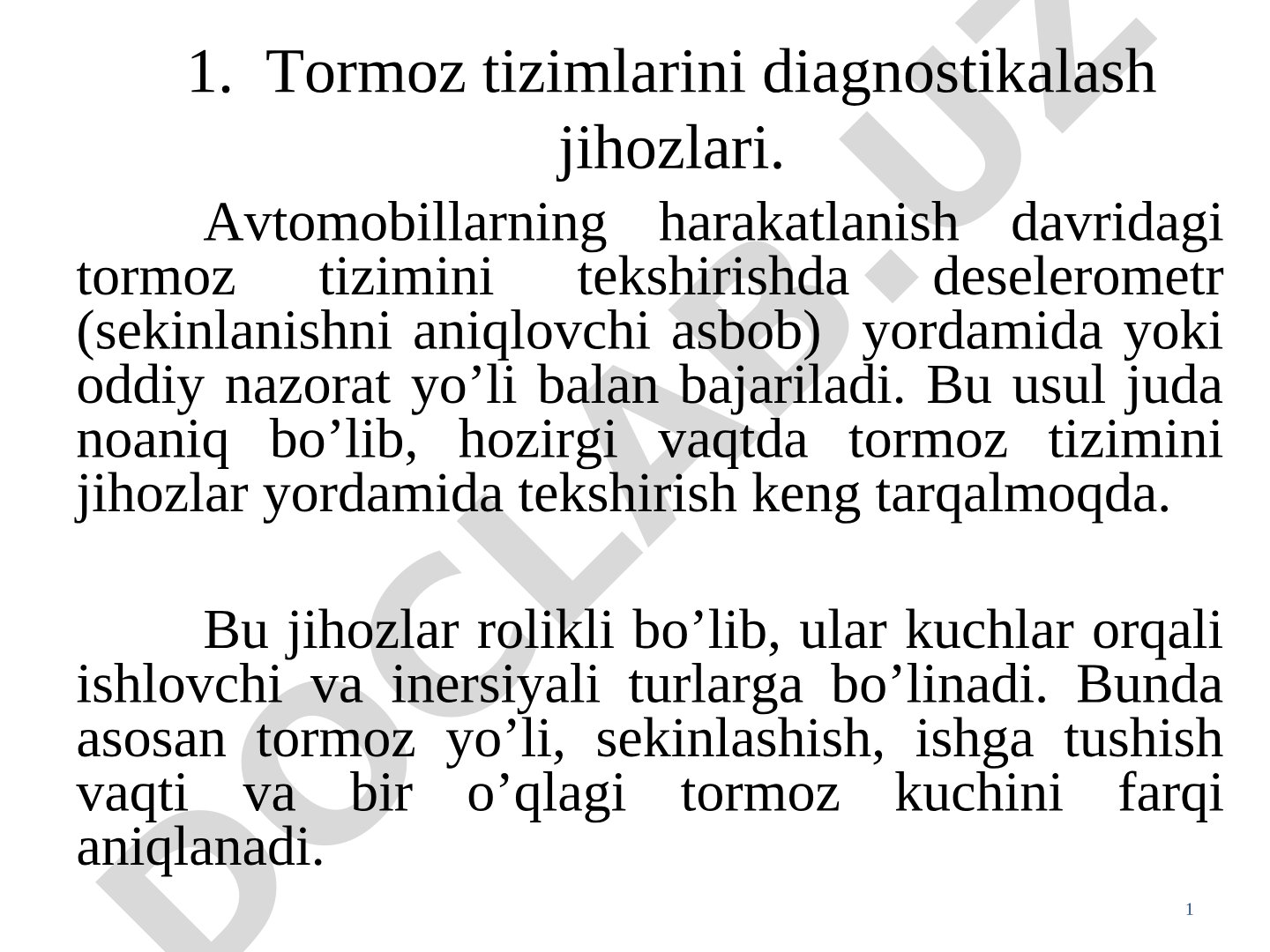 Tormoz tizimlarini diagnostikalash jihozlari