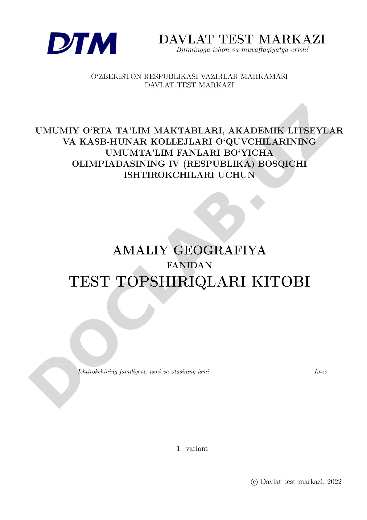 Amaliy geografiya fanidan test topshiriqlari