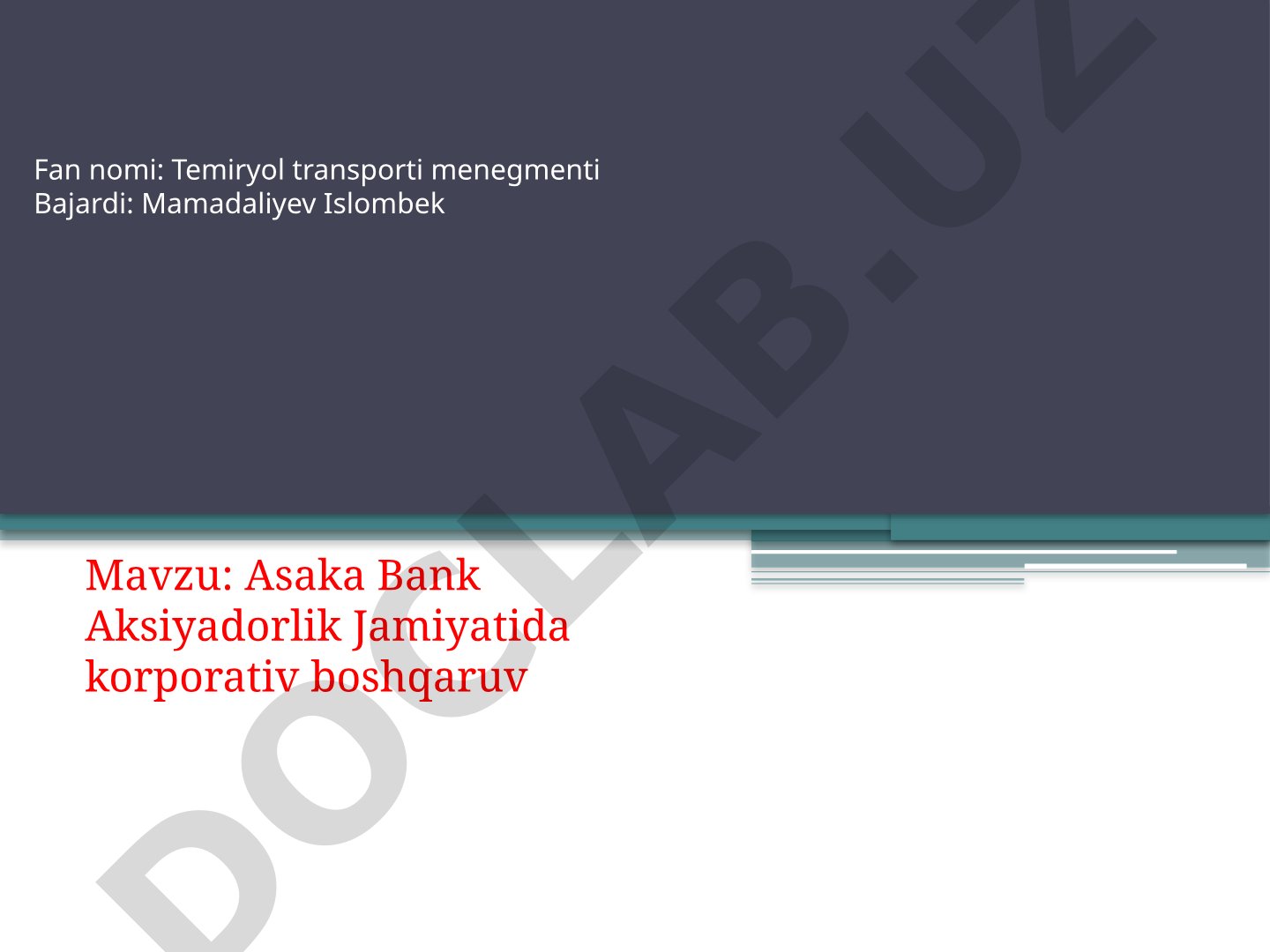 Asaka Bank Aksiyadorlik Jamiyatida korporativ boshqaruv