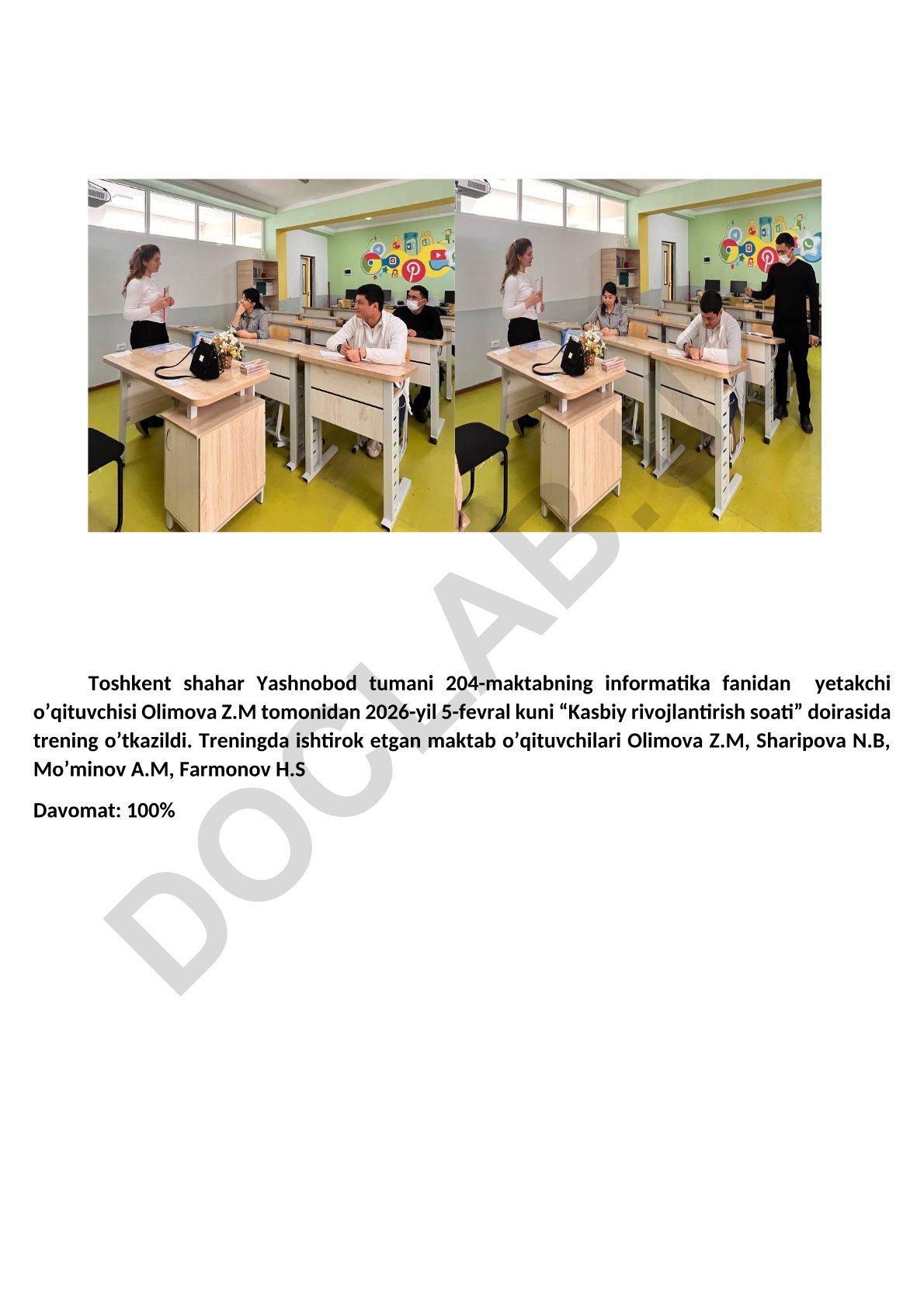 Kasbiy rivojlantirish soati doirasida informatika fanidan trening
