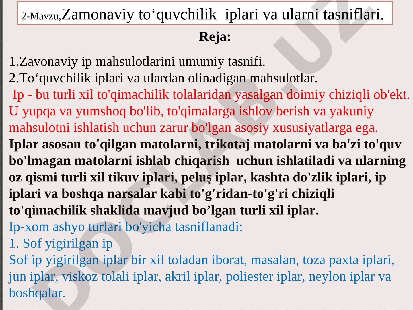 Zamonaviy to‘quvchilik iplari va ularni tasniflari