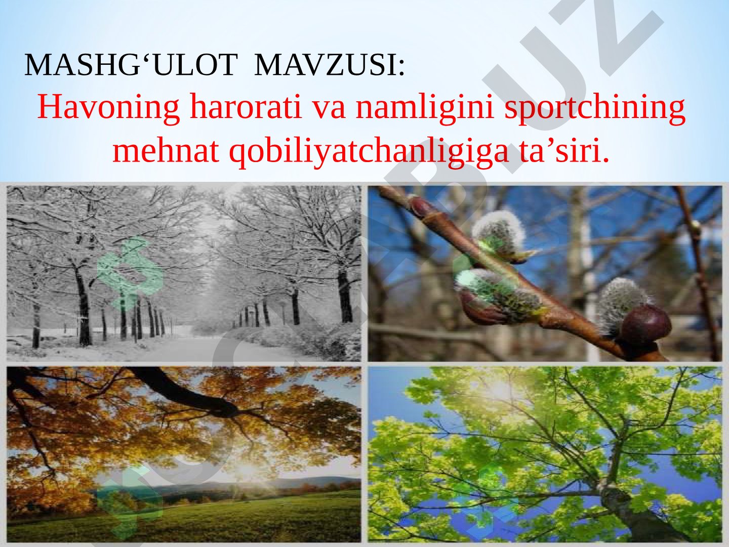 Havoning harorati va namligini sportchining mehnat qobiliyatchanligiga ta'siri