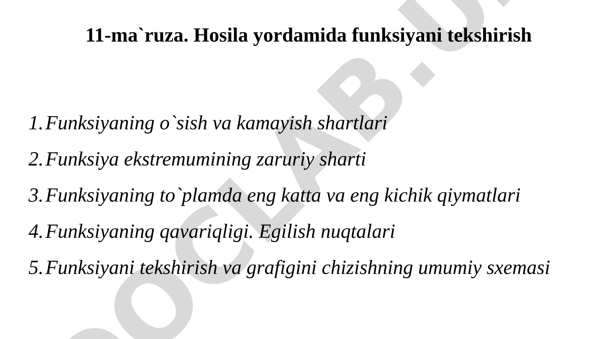 Hosila yordamida funksiyani tekshirish