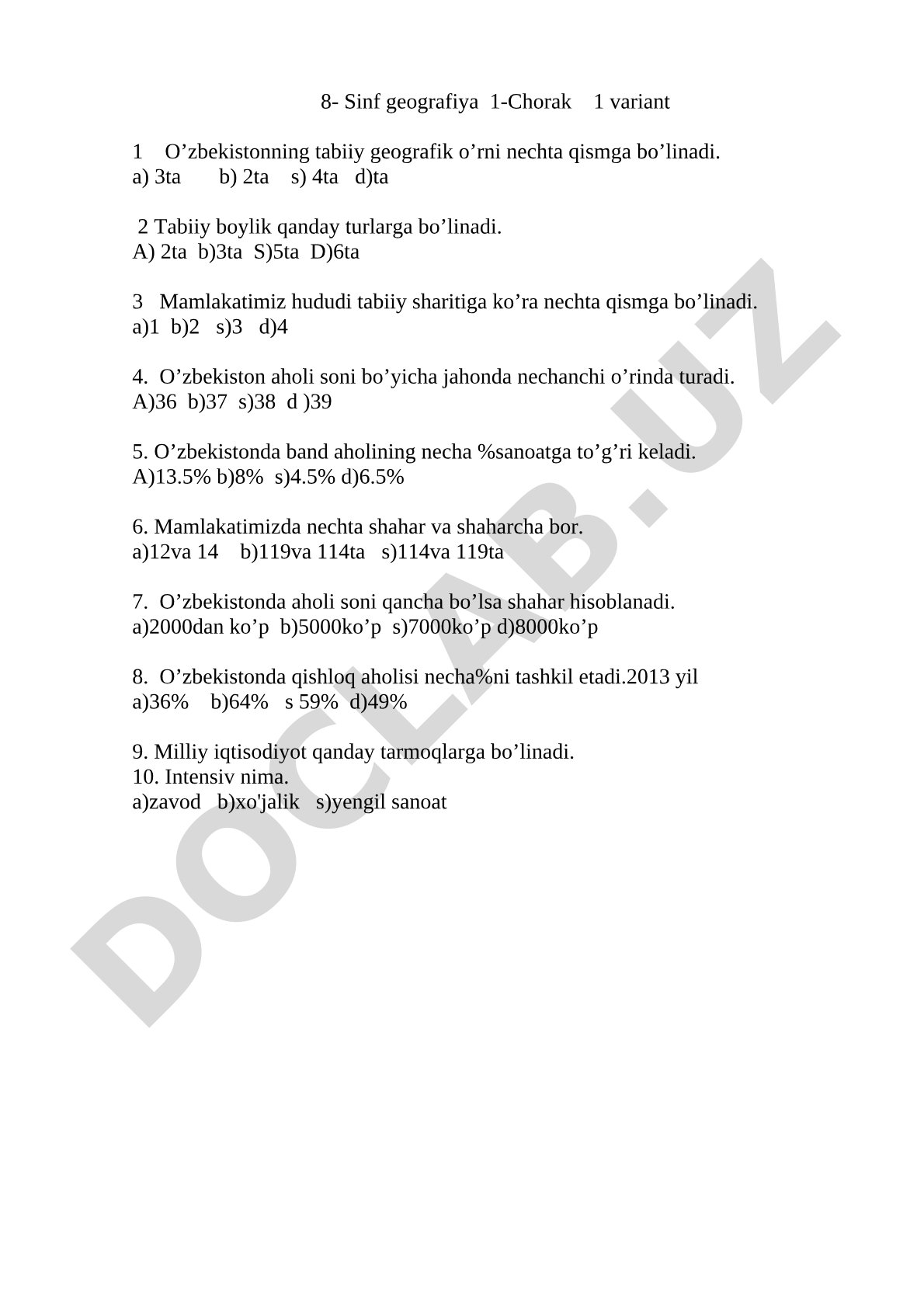 8-sinf geografiya 1-chorak
