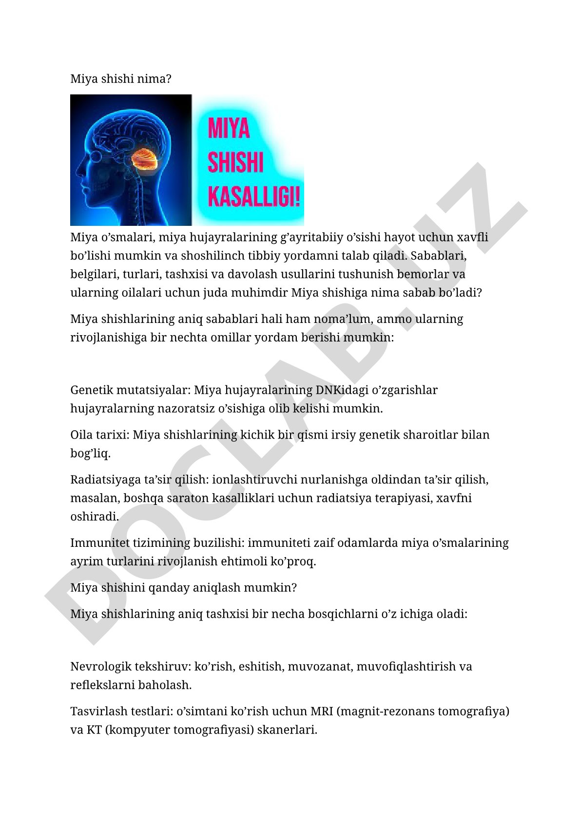 Miya shishining sabablari, tashxisi va davolash usullari haqida ma'lumot