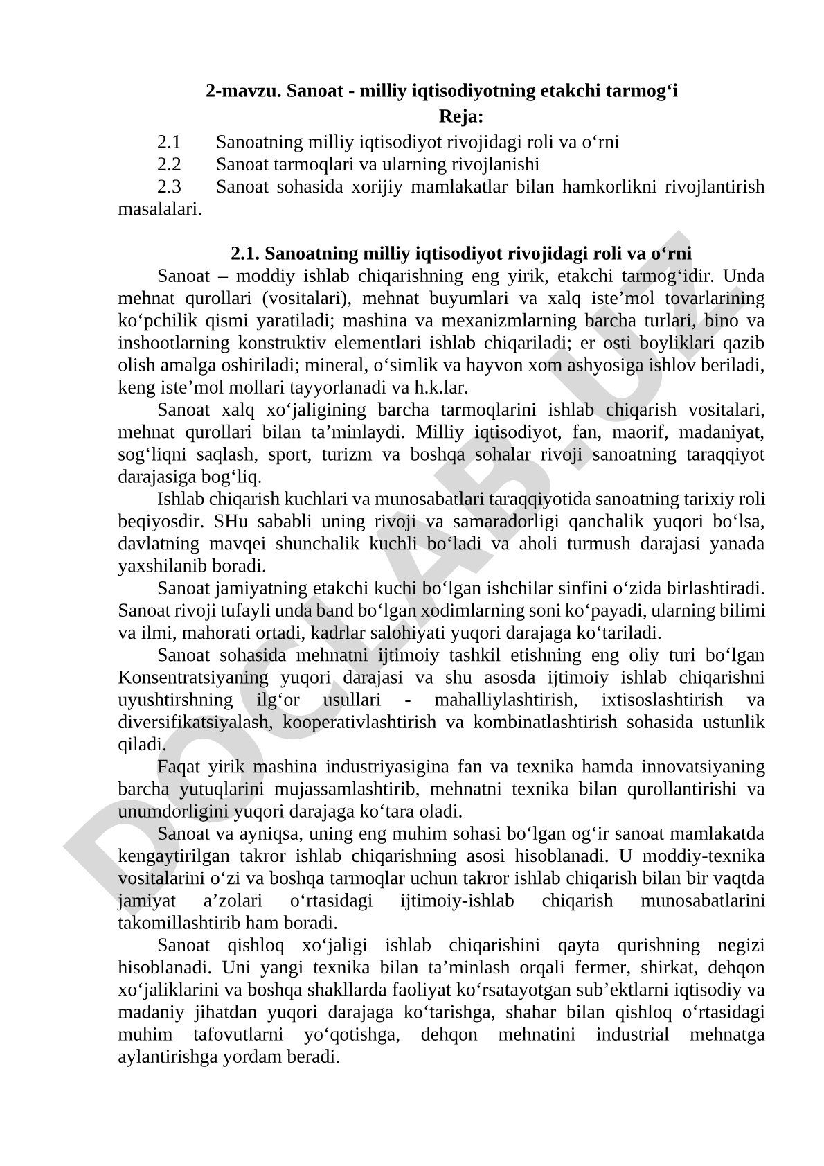 Sanoat - milliy iqtisodiyotning etakchi tarmog‘i