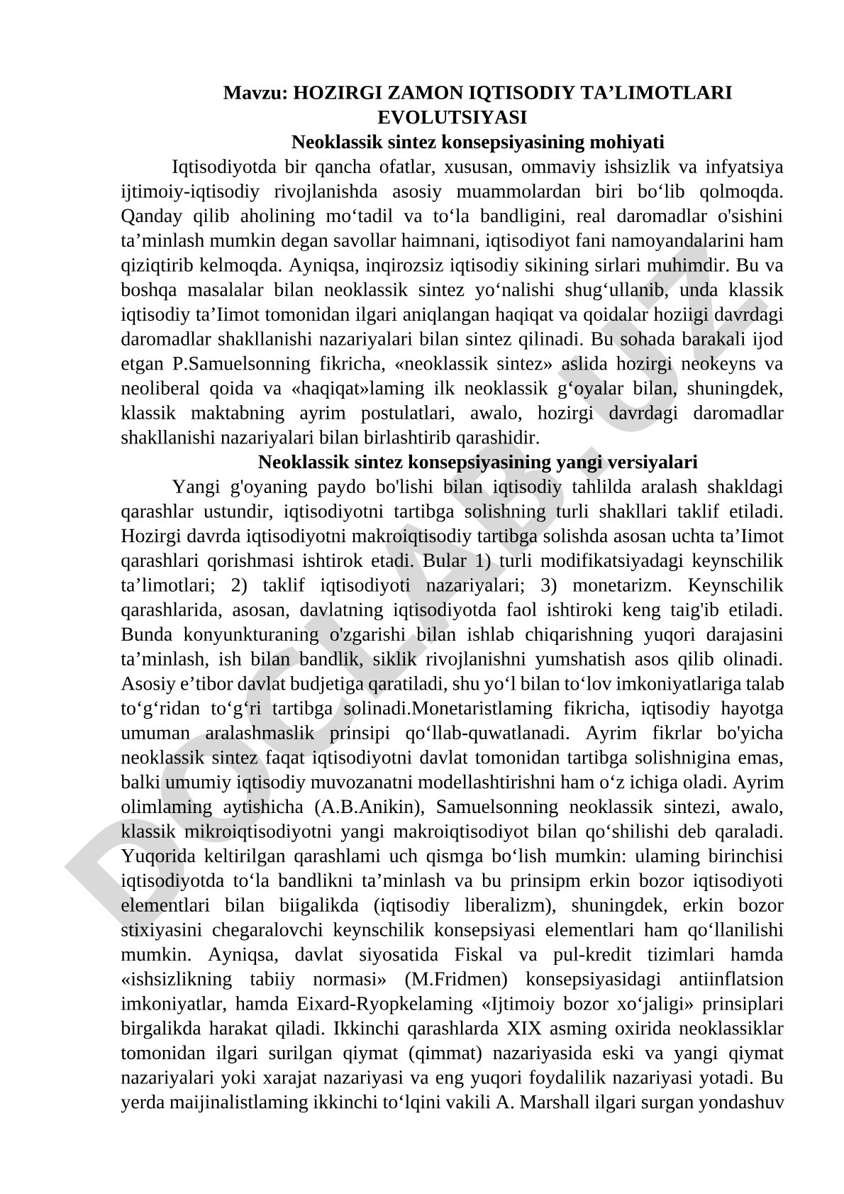 Hozirgi zamon iqtisodiy ta'limotlari evolyutsiyasi