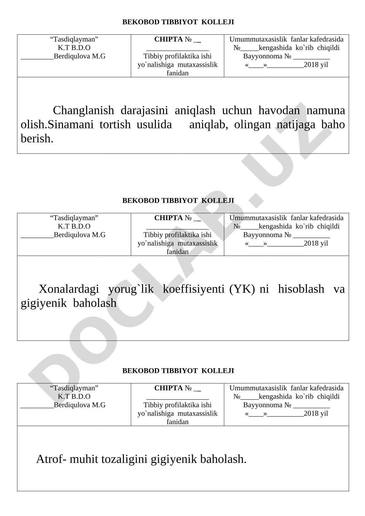 Tibbiy profilaktika ishi fanidan chiptalar