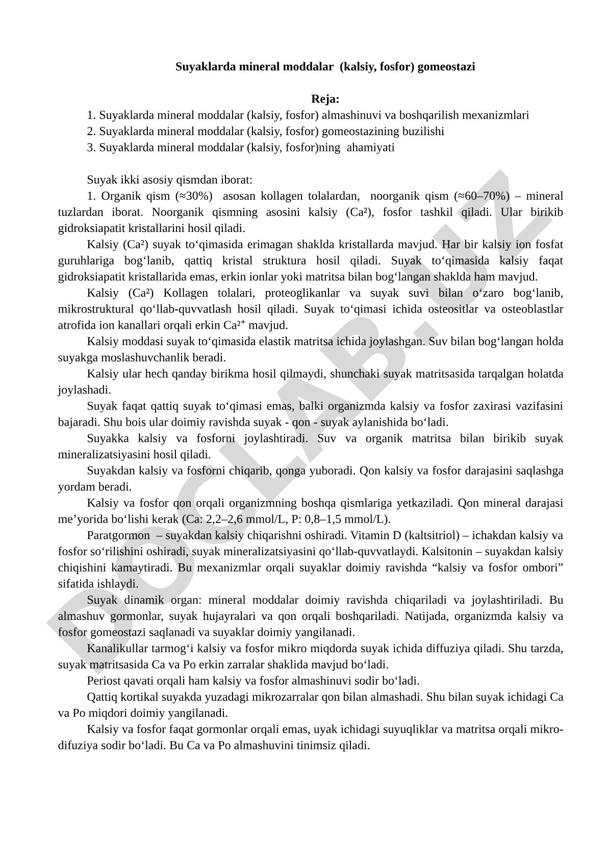 Suyaklarda mineral moddalar (kalsiy, fosfor) gomeostazi