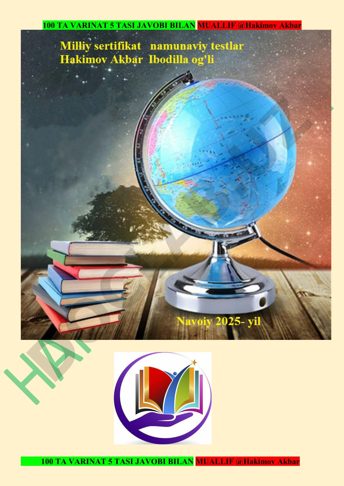 Geografiya fanidan 100 ta test variantlari